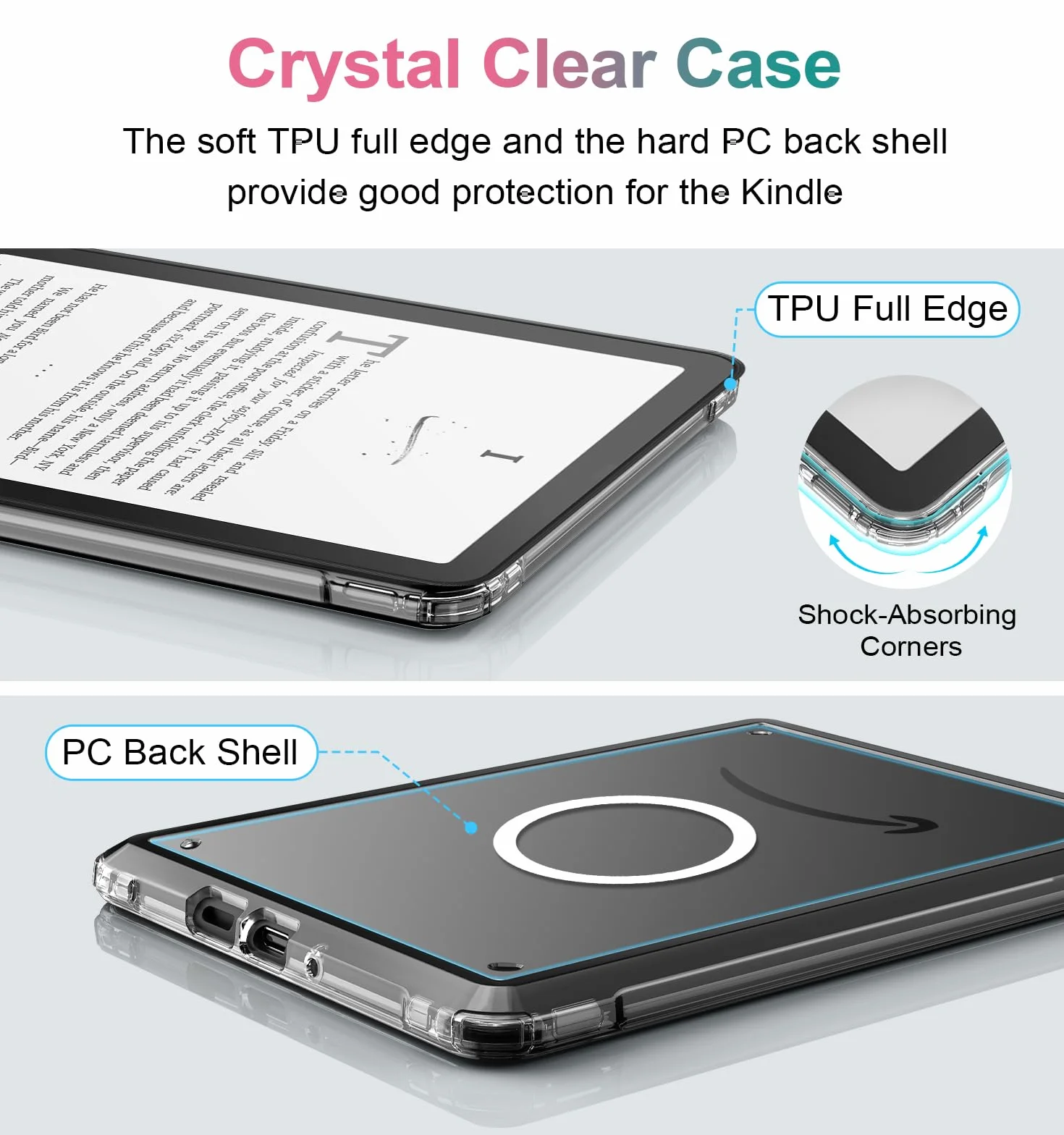 MoKo Magnetic Case for 7" Kindle Paperwhite 12th Gen 2024 & Kindle Colorsoft Signature Edition, Stand Cover Ultra Thin DIY Clear Case with Wireless Charging Fully Covered Shell, Black
