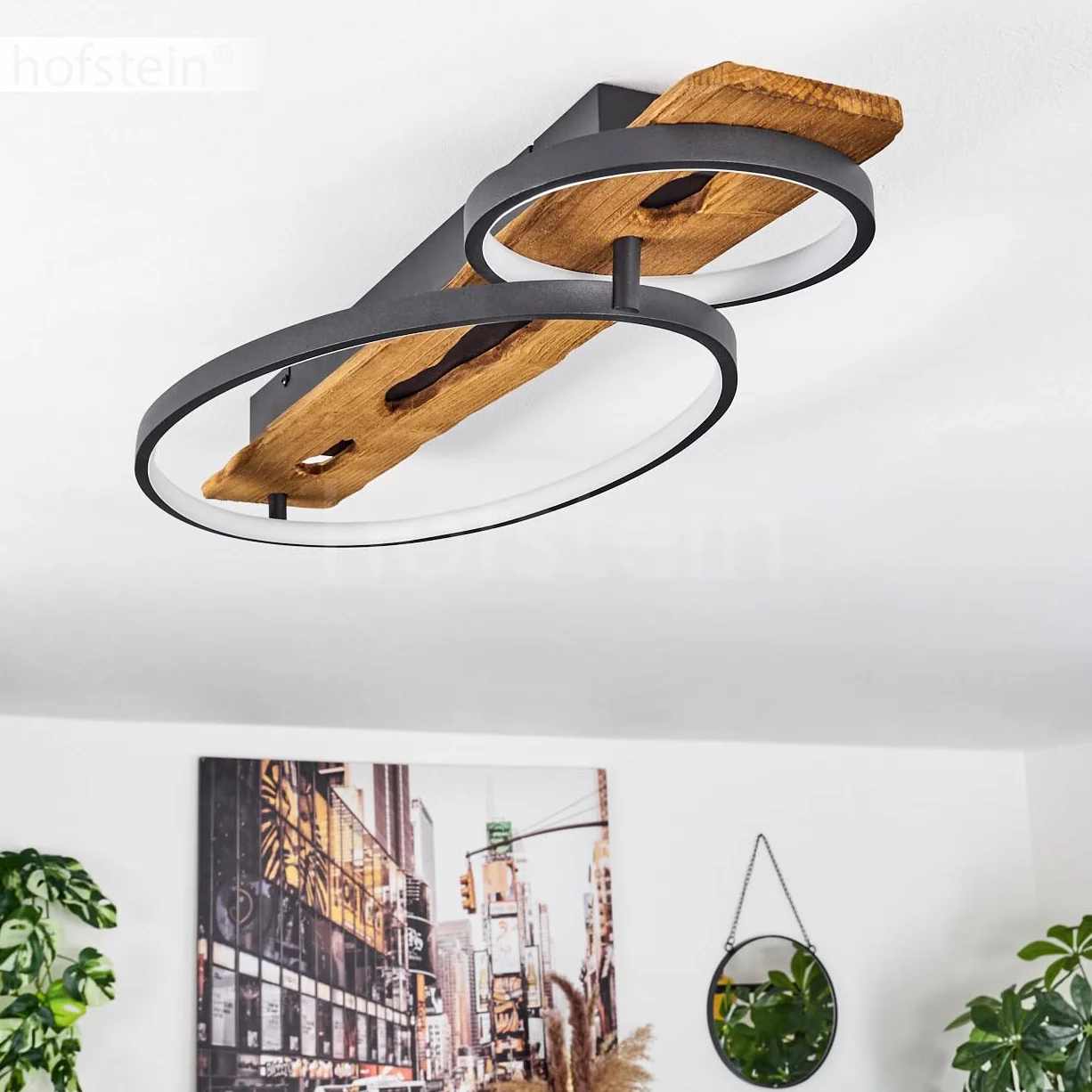 Lampa przysufitowa LED Nevogilde, ściemniana lampa przysufitowa z metalu/drewna/plastiku w kolorze antracytowym/naturalnym/białym, ściemniana, 3600 lumenów, 3000 K, LED 30 W
