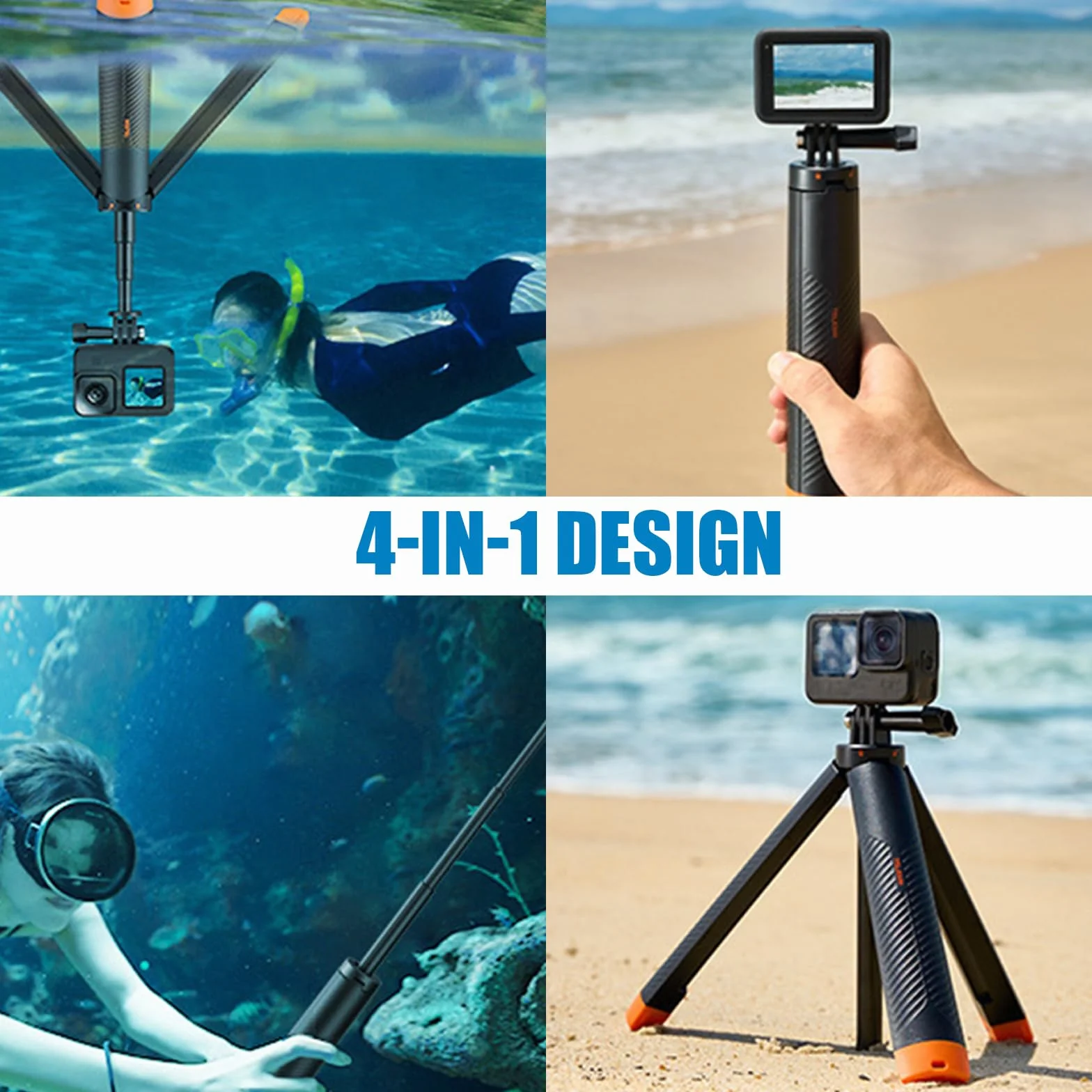 Uchwyt ręczny 4 w 1 wodoodporny przedłużalny monopod do selfie, kompatybilny z GoPro Hero 13~3, DJI Action 5 Pro, Insta360