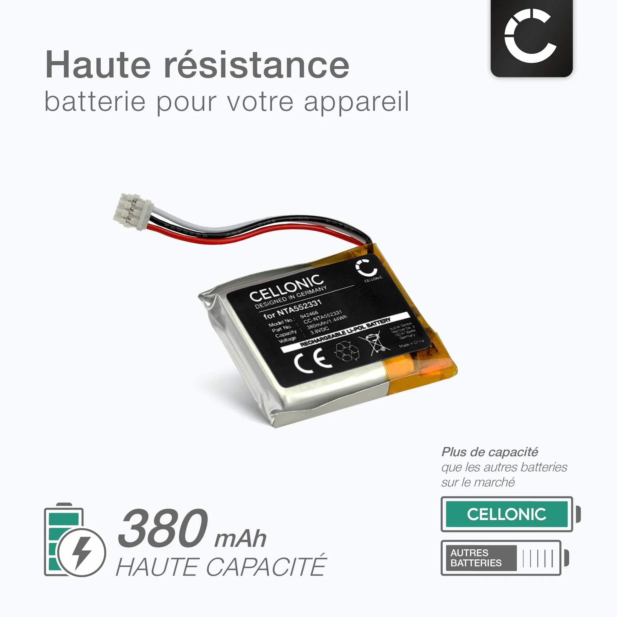CELLONIC, Bateria słuchawkowa kompatybilna z Rode Wireless GO II (380mAh, 3.8V) Bateria zamienna NTA552331