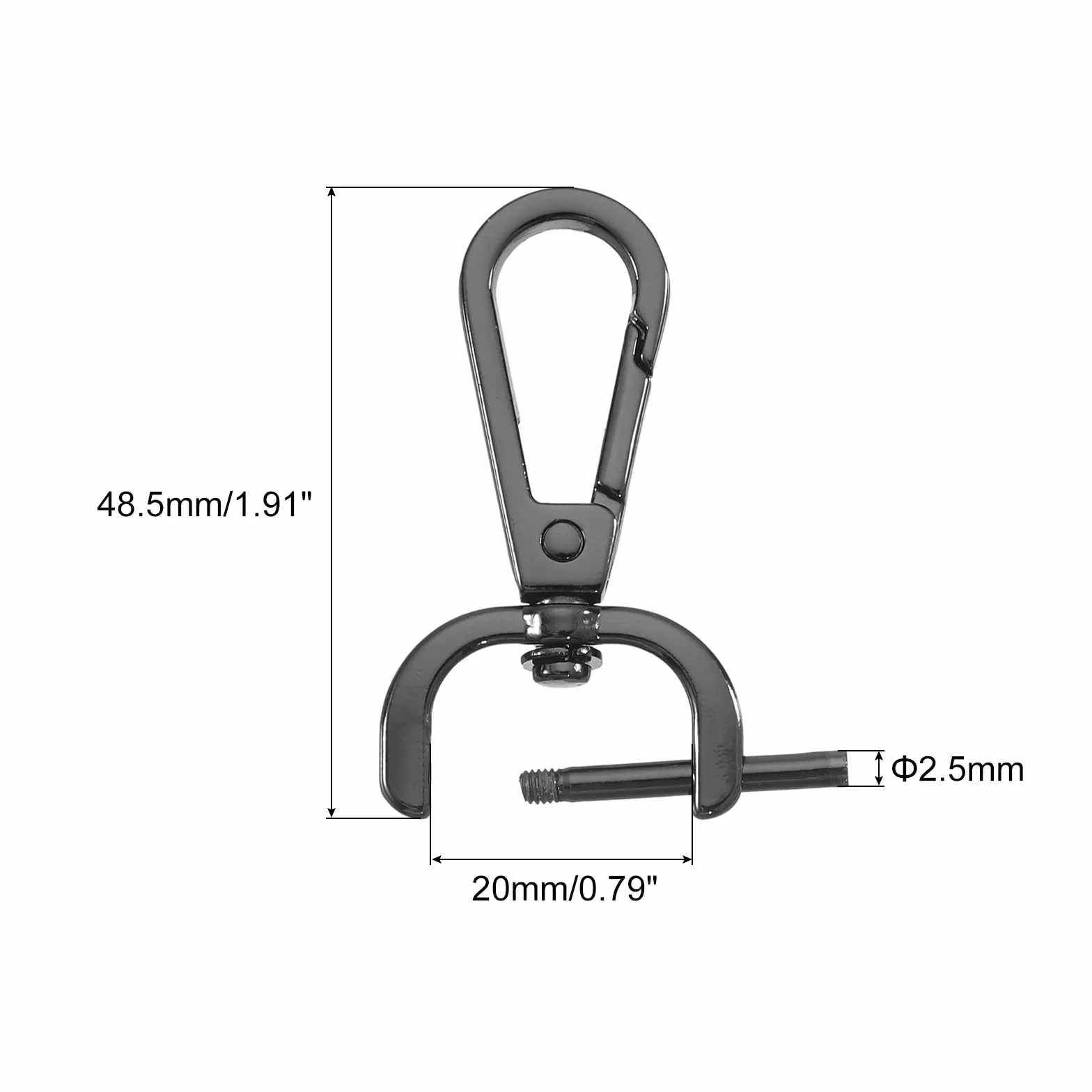 QUARKZMAN 4 szt. Obrotowe haczyki z karabińczykiem, 20 mm (3/4 cala) D-ring odpinany metalowy haczyk zatrzaskowy ze śrubokrętem do tworzenia toreb na klucze, czarny