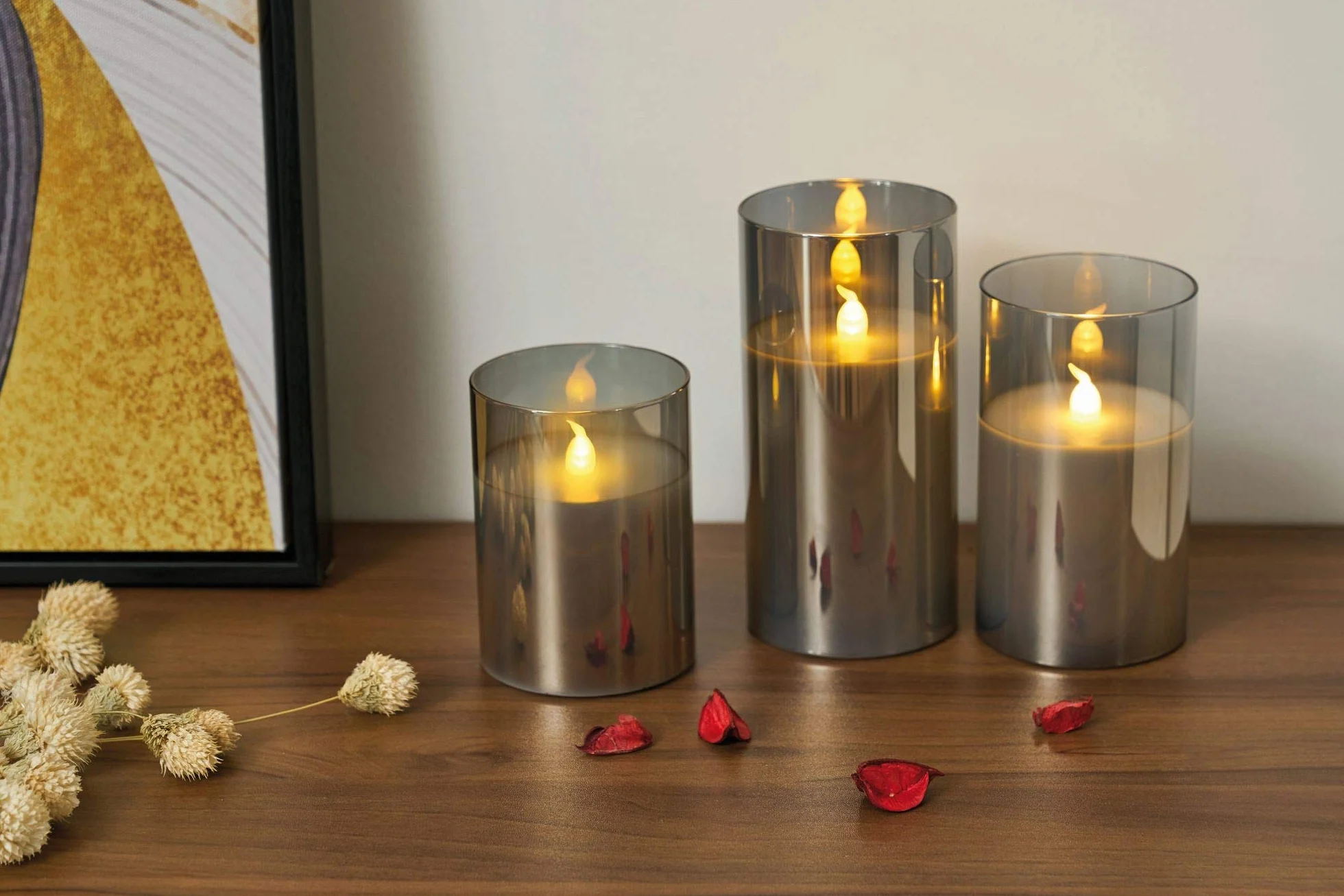 Pauleen 48026 Classy Smokey Candle 3-częściowy zestaw baterii szary/biały szkło/wosk