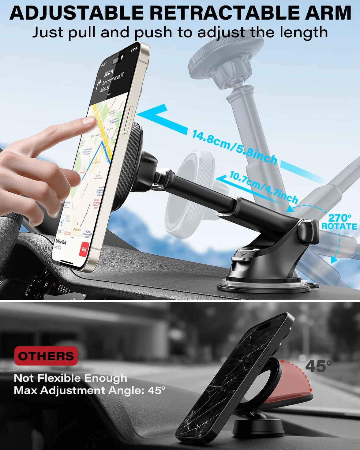 APPS2Car Mag-Safe magnetyczny uchwyt samochodowy na telefon do deski rozdzielczej kompatybilny iPhone 15 14 13 12 Pro Plus Max Mini 17 silnych magnesów