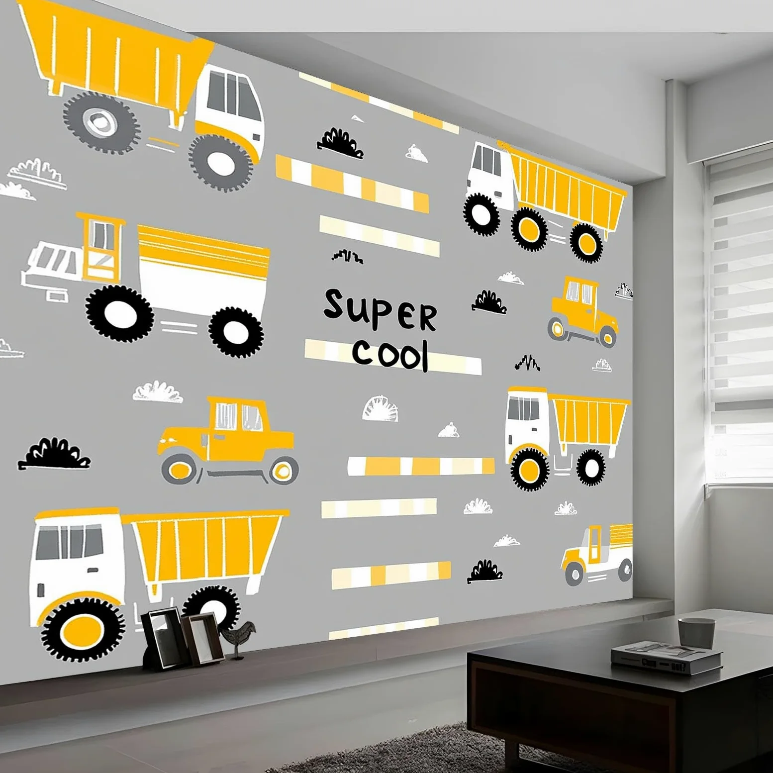 Panoramiczna tapeta 3D 350 x 256 cm kreskówki, zabawki z budownictwa, tapeta z włókniny, duży plakat ścienny do salonu, dekoracji pokoju dziecięcego, łatwy montaż, szara