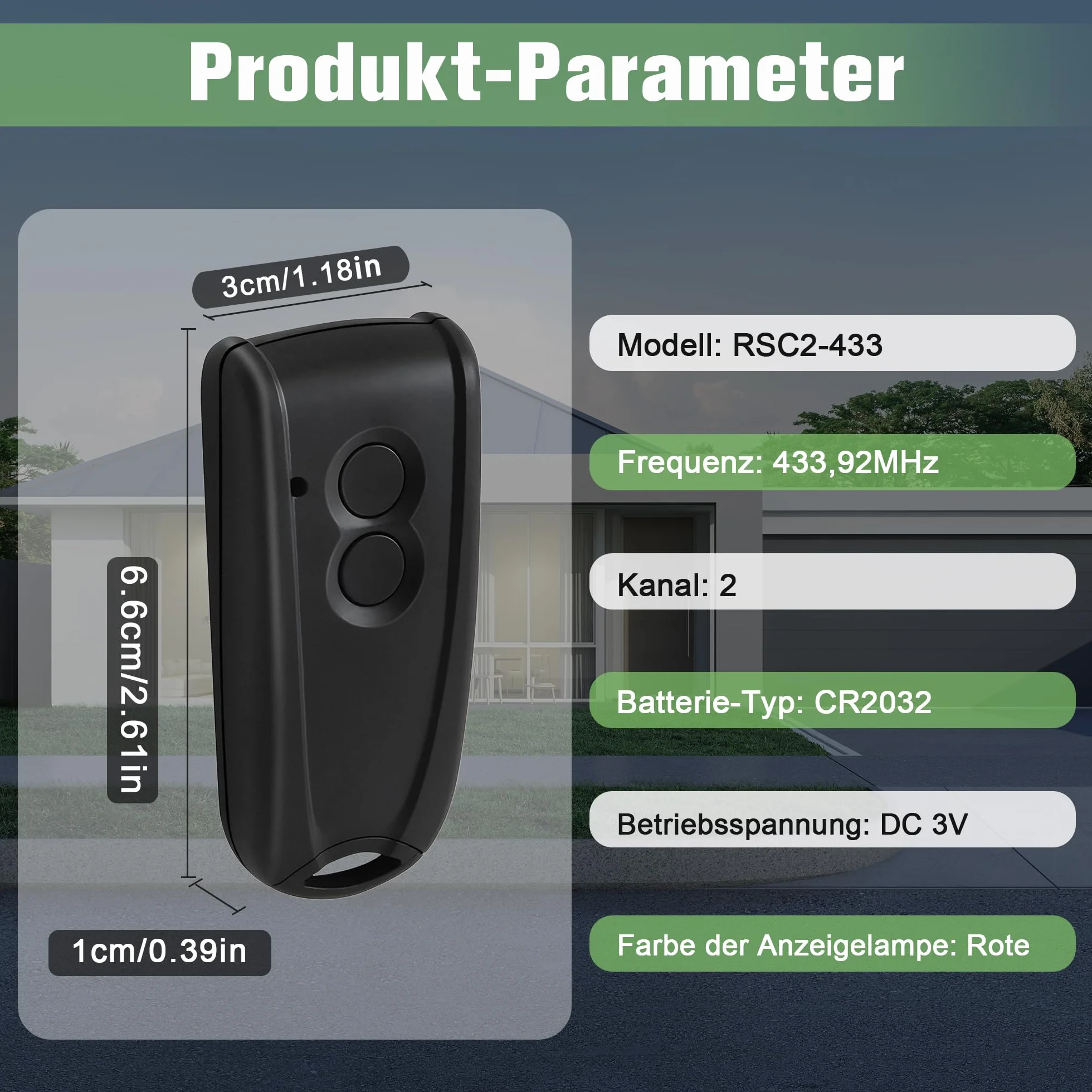 pepape 2 sztuki pilota do otwierania bram garażowych zdalnie dla EcoStar nadajnik RSC2-433 RSE2-433, kompatybilny z napędem do bram garażowych Hörmann Liftronic 500/700/800, Portronic D2500/D5000