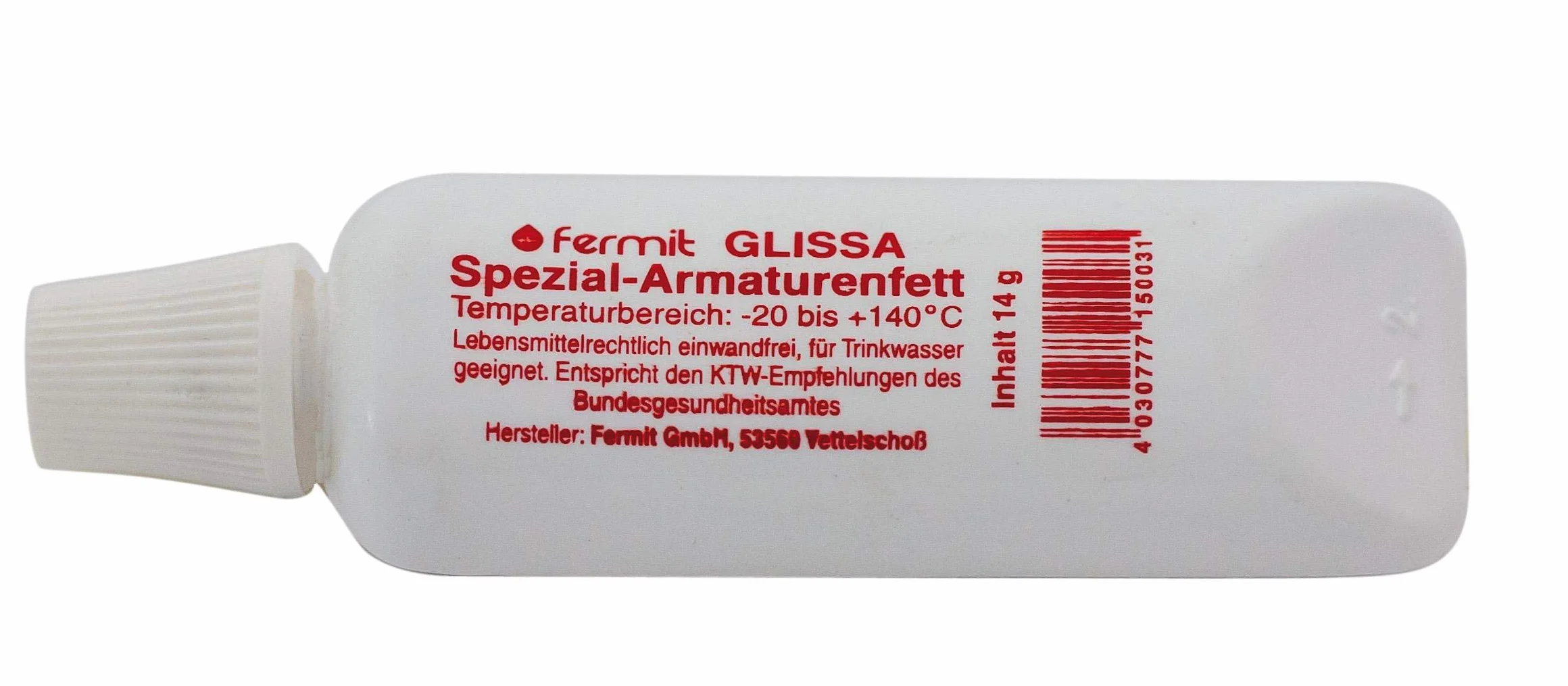 Fermit (Glissa Special Fitting Grease) z autoryzacją NSF-H1 i zgodnie z normą DIN 51502 niemieckiego Ministerstwa Zdrowia, tubka 14 g