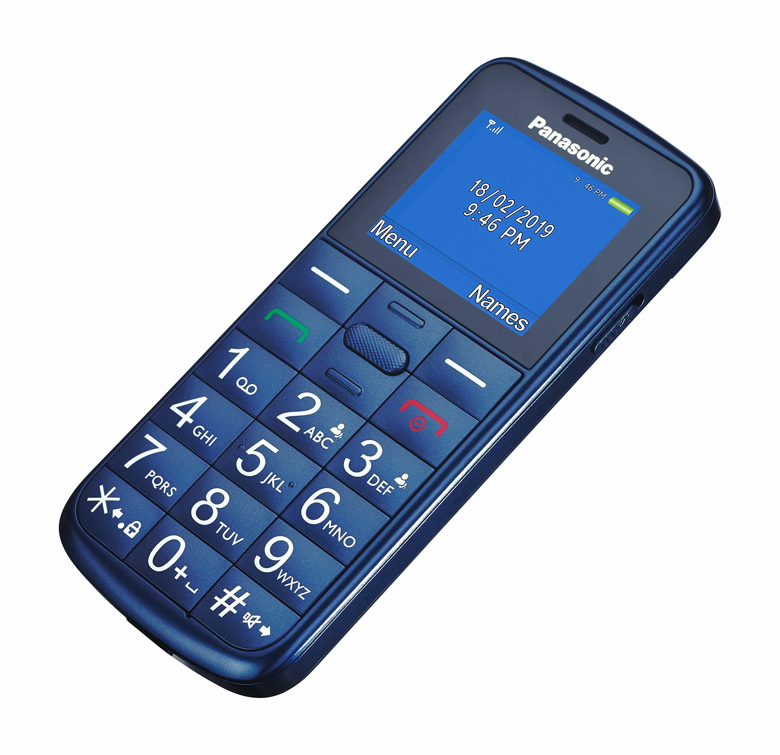 Panasonic KX-TU110 łatwy w użyciu telefon komórkowy (połączenia priorytetowe, jasny, kolorowy wyświetlacz TFT LCD, duże przyciski, dioda LED), niebieski