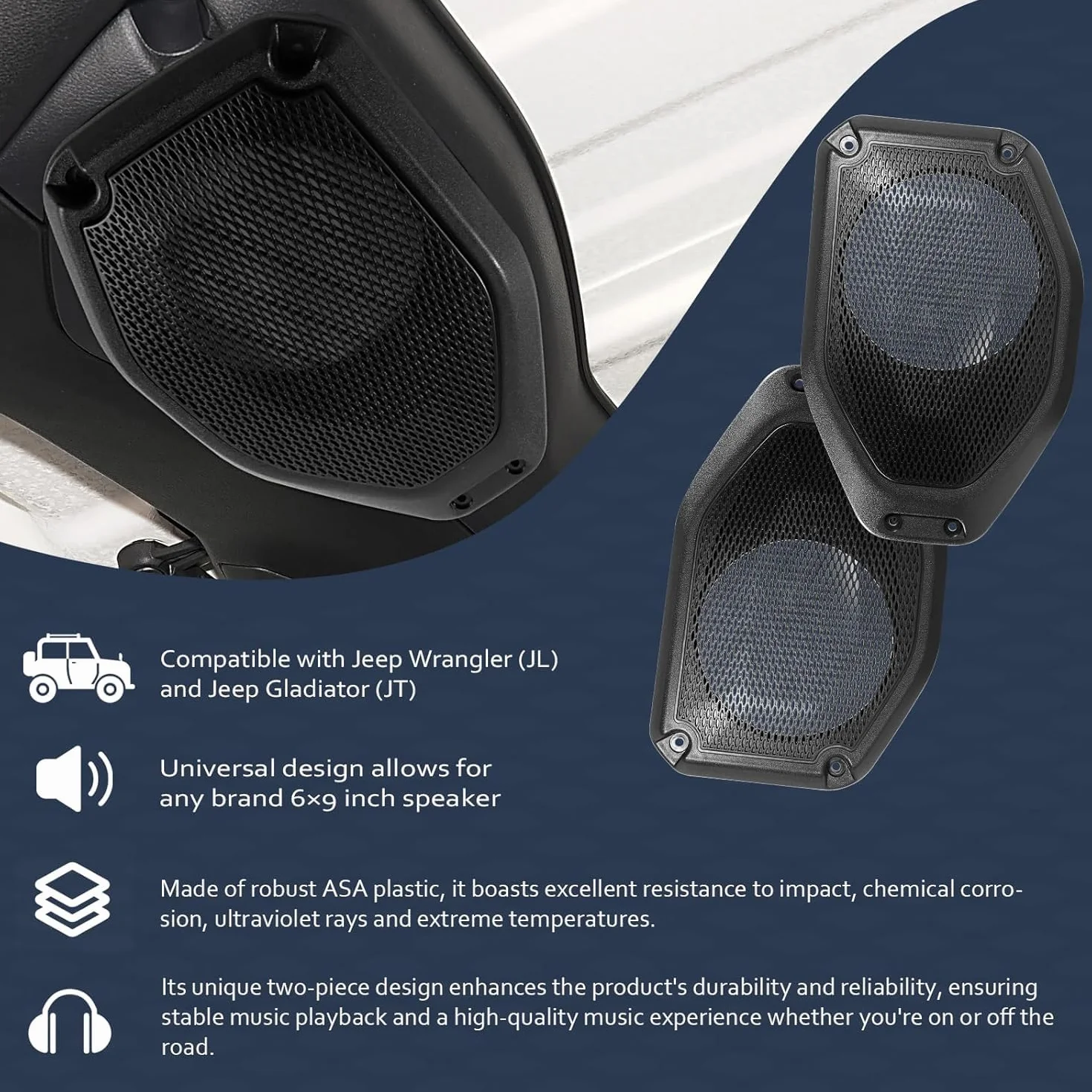 Adapter głośnika do Jeep Wrangler JL & Gladiator JT 2018-2024 6,5 cala zestaw drzwi wejściowych z adapterem głośnika wysokotonowego tylne głośniki sufitowe zestaw 2
