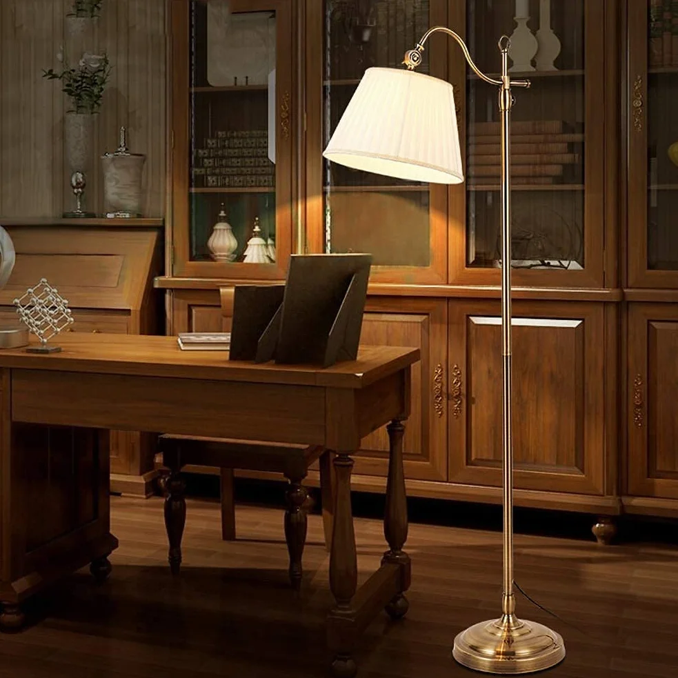 ACHNC Vintage lampa podłogowa LED na stojąco złota - lampka nocna i do czytania do salonu i sypialni - pionowa metalowa E27