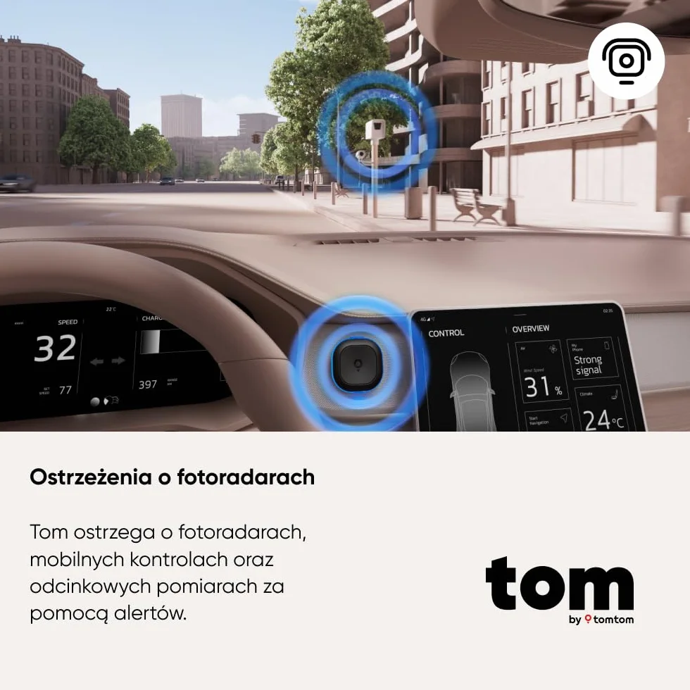 TomTom Antyradar do Samochodu – Wykrywa Fotoradary Stałe i Mobilne, Korki | Bez Abonamentu | CarPlay & Android Auto | Wyprodukowane w Europie | Tom by TT