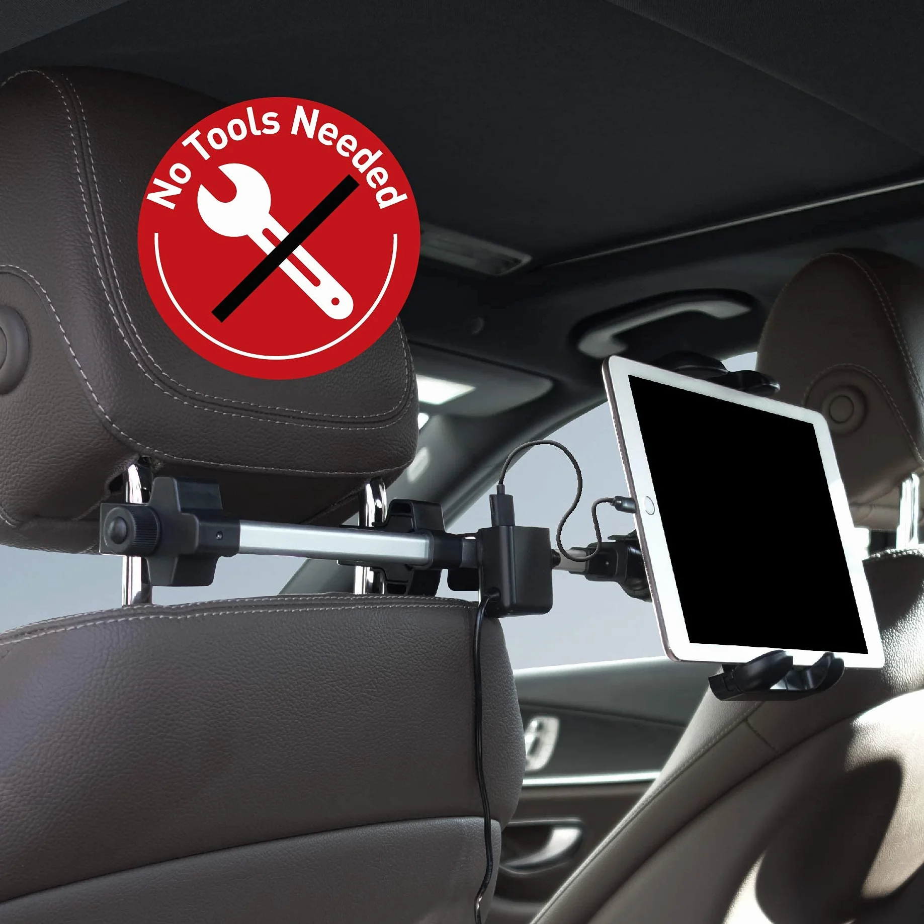 Macally HRMOUNTPRO4UAC podwójny uchwyt na zagłówek tabletu z ładowarką USB do samochodu