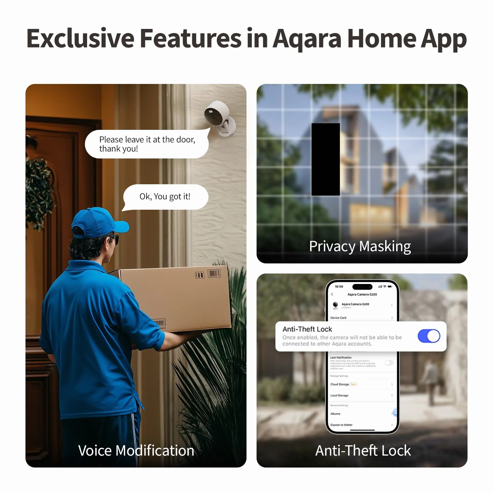 Aqara G100, Wewnętrzna/Zewnętrzna Kamera Bezpieczeństwa 2K, Bezpieczne Wideo HomeKit, 2-Kierunkowy Dźwięk, Wykrywanie AI, kąt widzenia 140°, Wi-Fi 6, Obsługuje HomeKit, Alexa, Google i IFTTT,Czarny