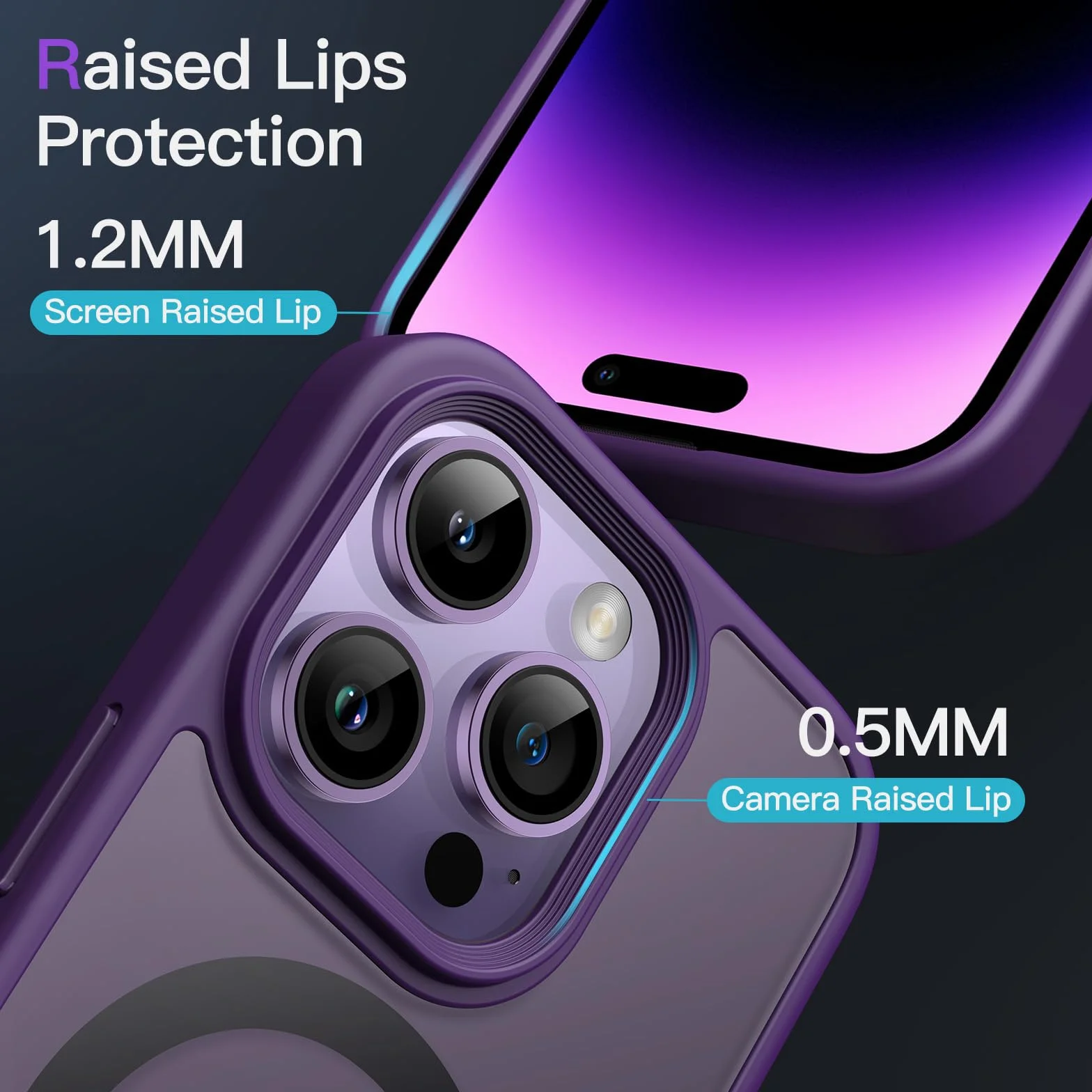 JETech Magnetyczna Etui iPhone 14 Pro 6,1 Cala MagSafe Półprzezroczysta Matowa Tylna Szczupły Odporny na Wstrząsy Case Głęboka Purpura