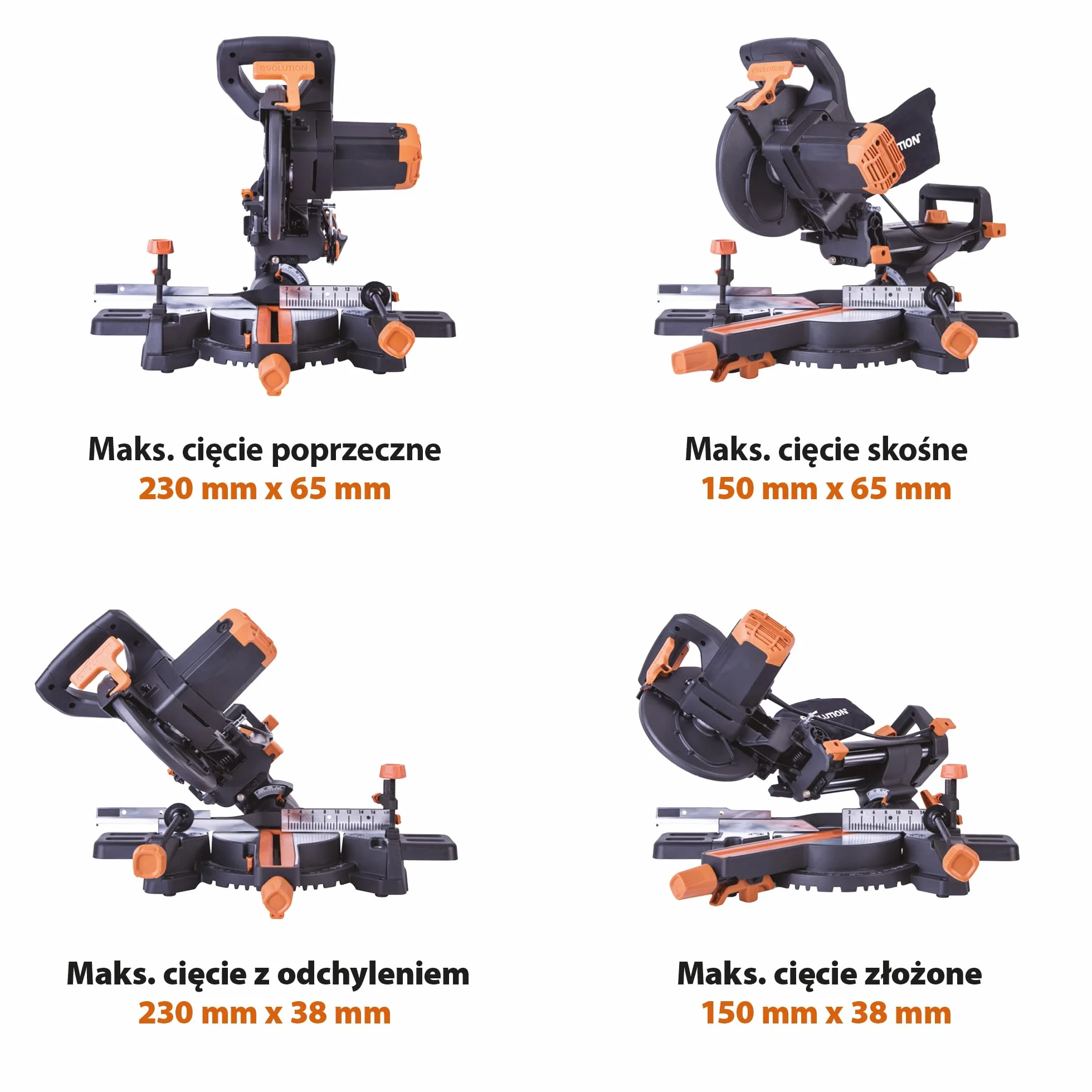 Evolution Power Tools Przesuwna ukośnica do cięć złożonych Plus R210SMS+ – w zestawie tarcza do różnych materiałów, tnie drewno, metal, plastik i inne, cięcie z nachyleniem i ukośne, 210 mm (230 V)
