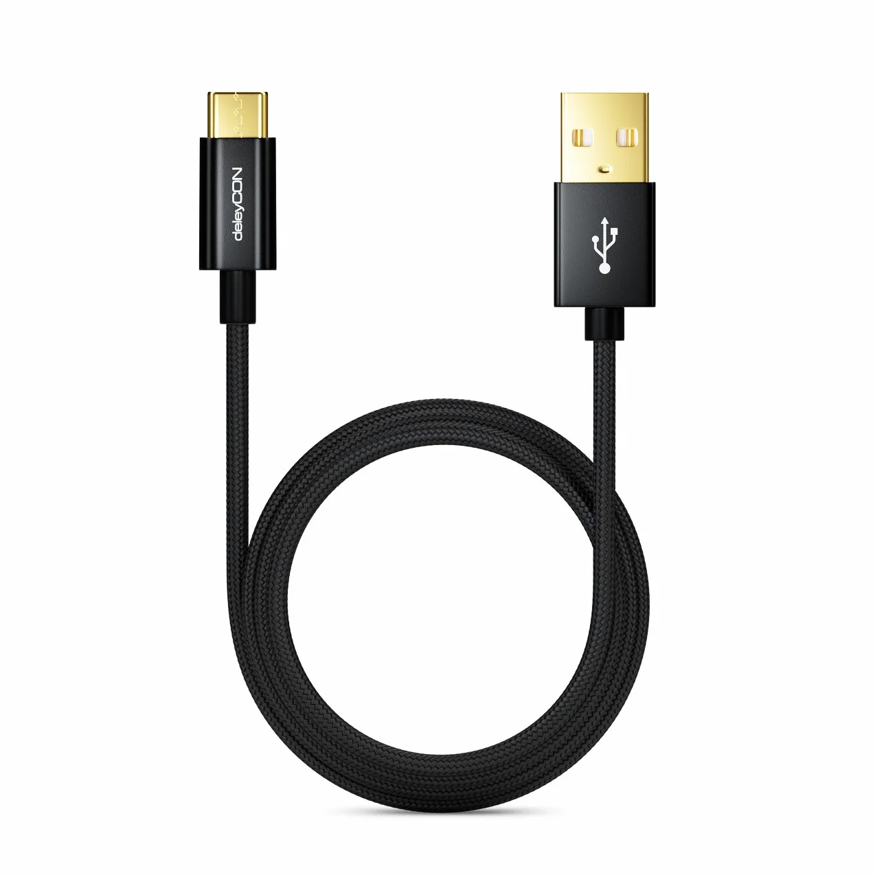 deleyCON 1m Kabel USB-C do Ładowania i Transmisji Danych Nylon USB C do USB A Czarny