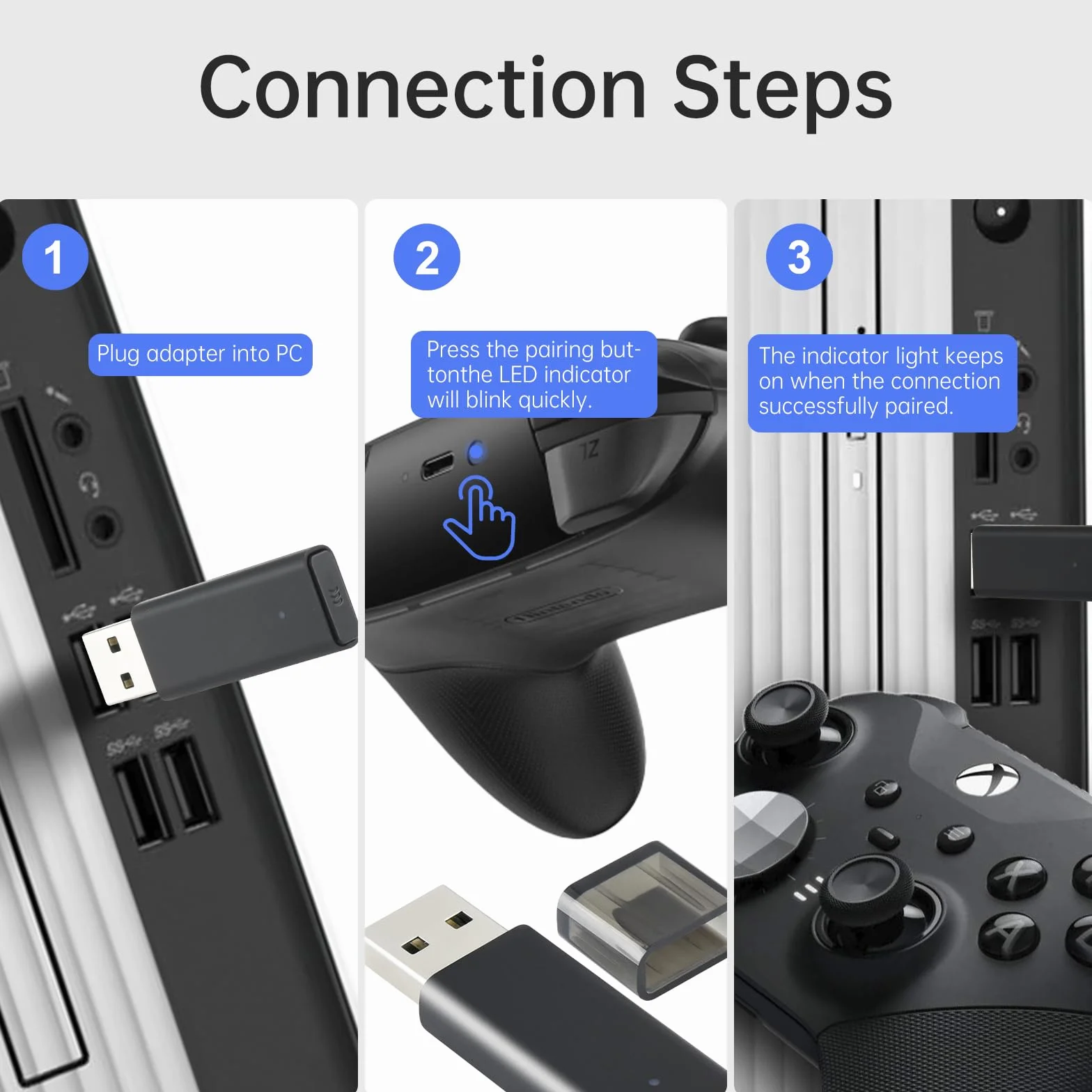 ELUTENG Bezprzewodowy adapter USB Bluetooth 5.0 do kontrolera Xbox One X/One S/Elite 2/Series X/S Windows 11/10/8/7 PC