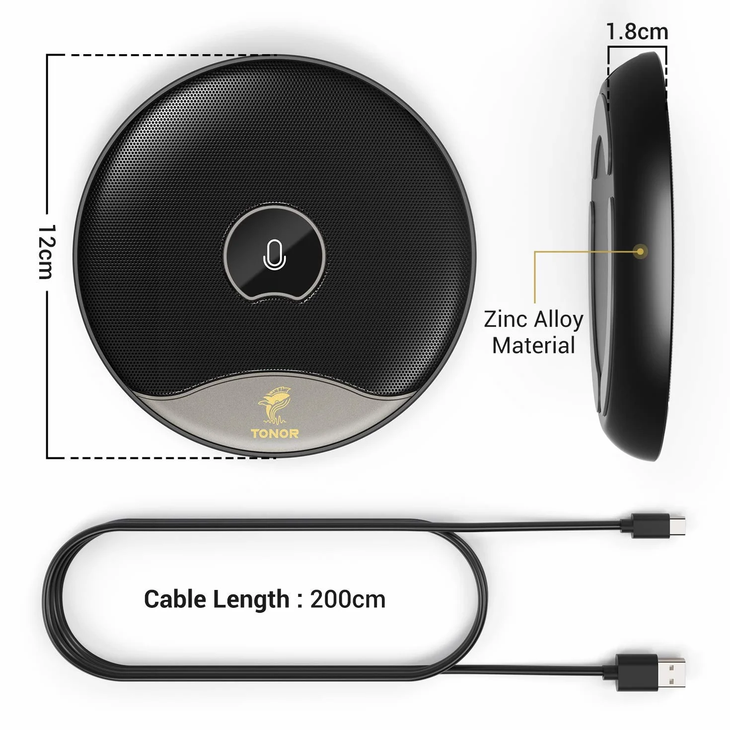 TONOR Mikrofon konferencyjny USB, 360 stopni, wielokierunkowy mikrofon kondensatorowy PC z przyciskiem wyciszania do spotkań online, klas, połączeń zoom, rozmów przez Skype Chat, Plug and Play (TM20)