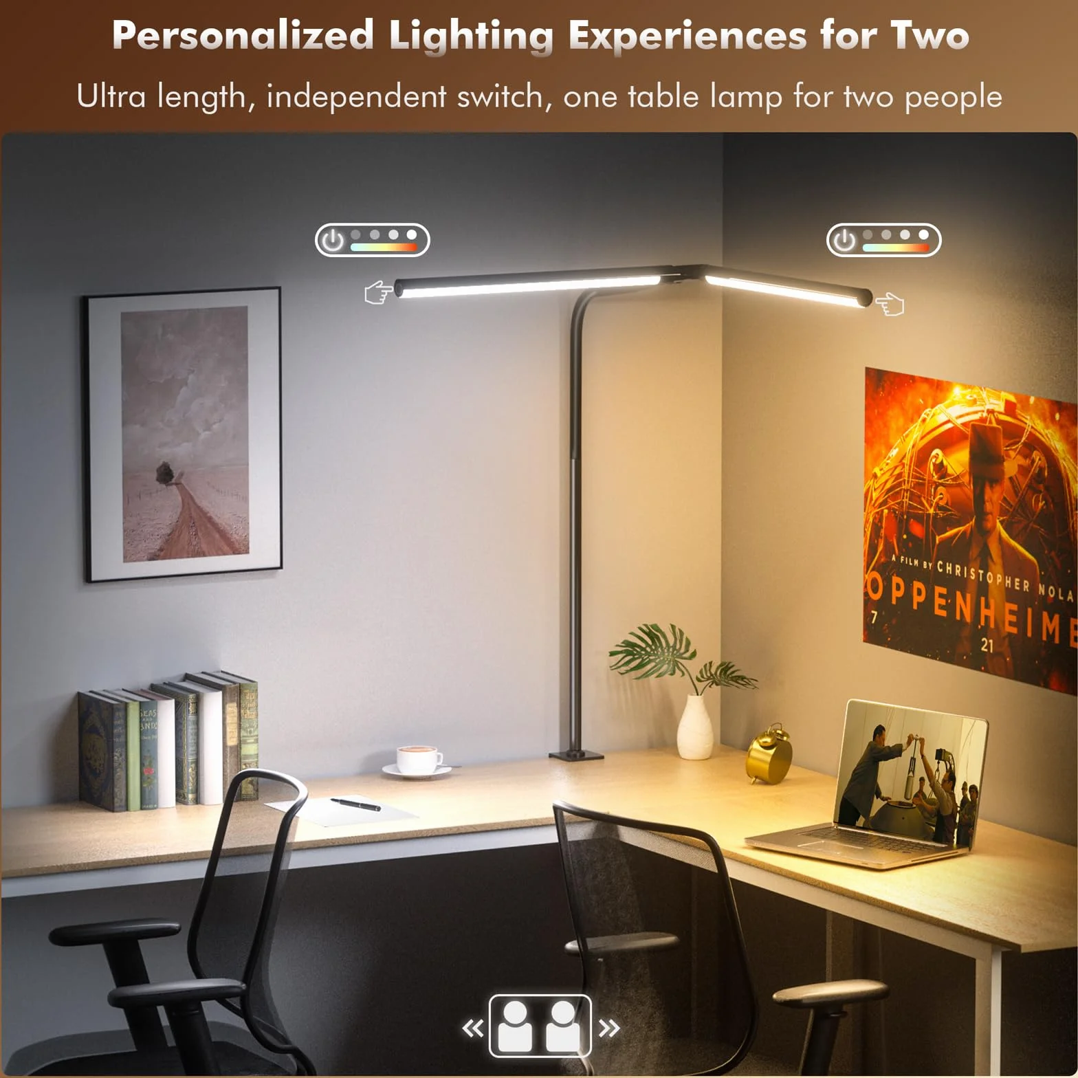 Quntis LED Lampa biurkowa 80cm, podwójnie składany niebieski pasek świetlny, mocna regulowana lampa do ekranu komputera, architektoniczna lampa stołowa do czytania, komputerowy pasek świetlny 15W