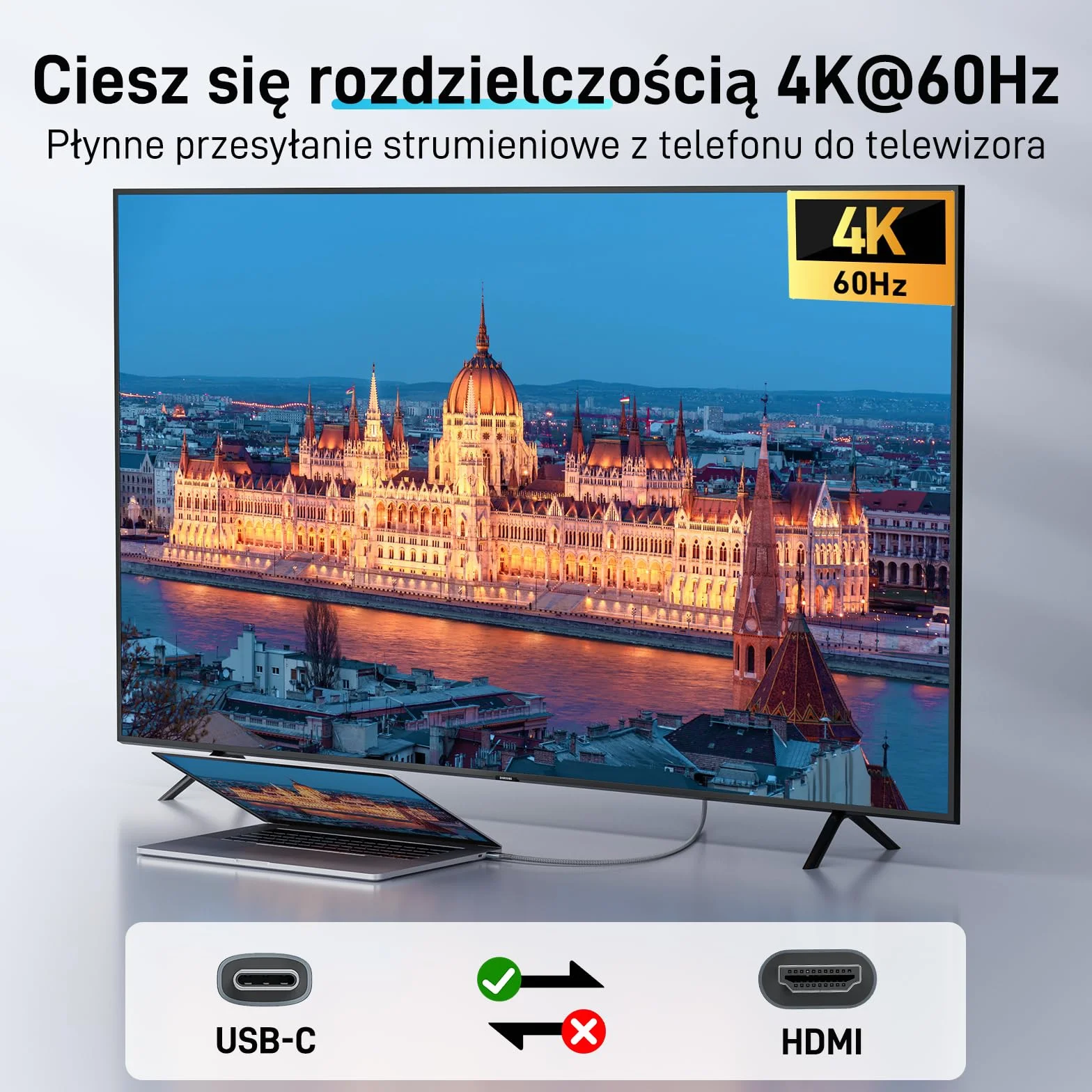Acer Kabel USB C do HDMI 4K@60Hz Thunderbolt 3/4 Aluminium Nylon 2m