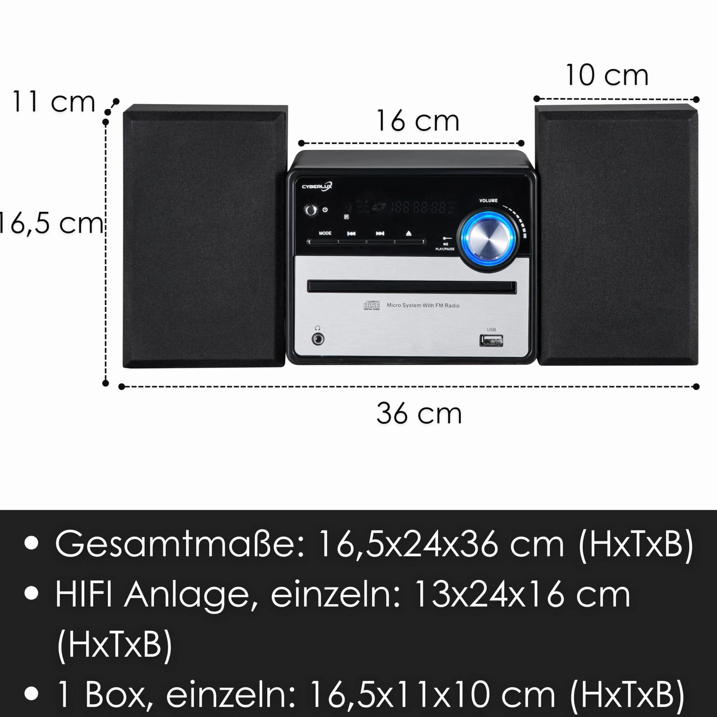 Retro zestaw muzyczny HiFi stereo wieża z głośnikami CD MP3 radio FM USB LED
