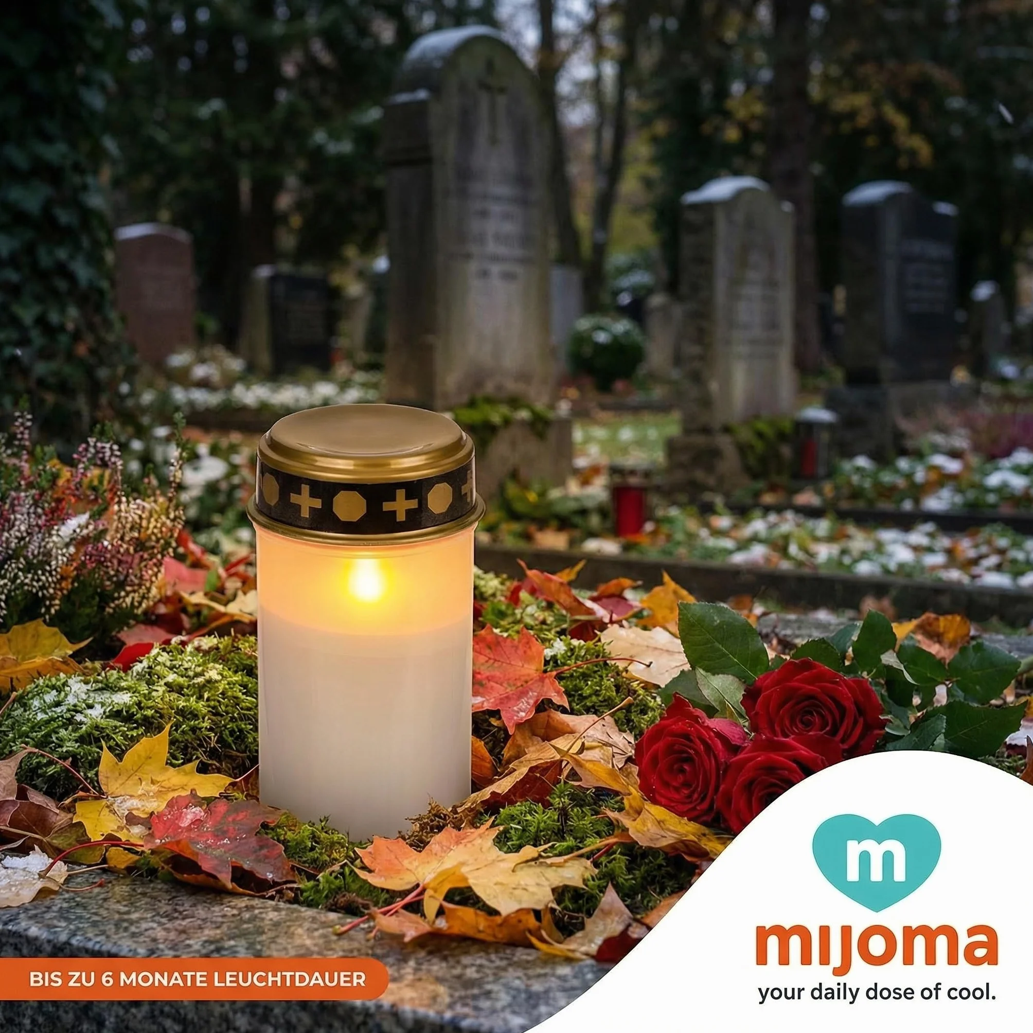 MIJOMA Lampy nagrobne LED do użytku na zewnątrz, zasilanie bateryjne, realistyczny efekt migotania, czas świecenia 6 miesięcy, świeca nagrobna, lampa nagrobna (zestaw 3 sztuk, biała)