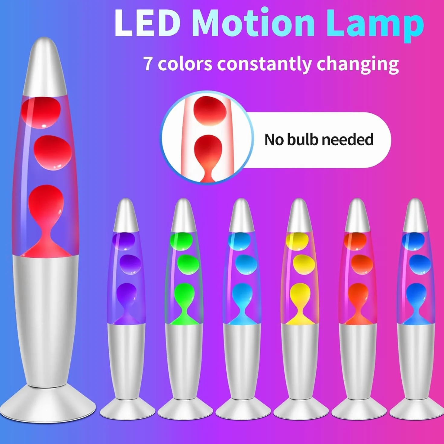 CELLUSTOP Lampa Led z ruchem wosku, wielokolorowa lampa lawowa w kształcie rakiety, stały strumień lawy, wielokolorowe światło LED, solidne szkło, aluminium, 7 alternatywnych kolorów, żółta