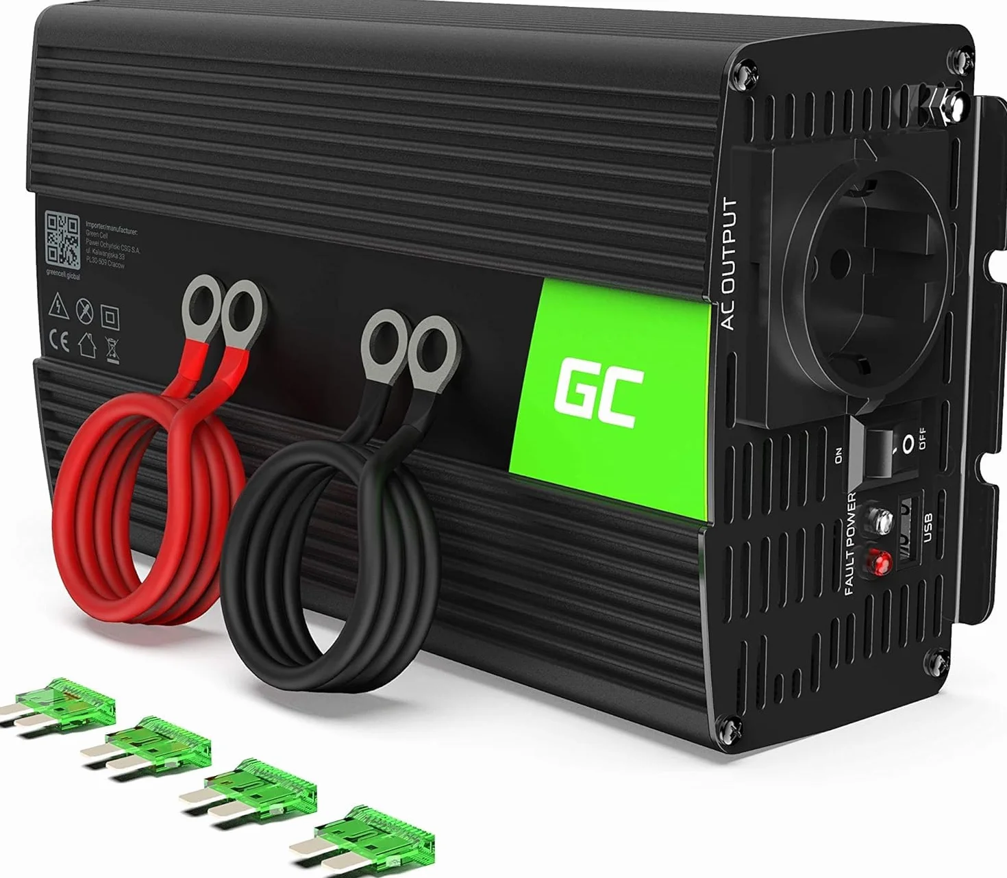 Green Cell PRO Przetwornica Inwerter 500W/1000W 12V do 230V Czysty Sinus