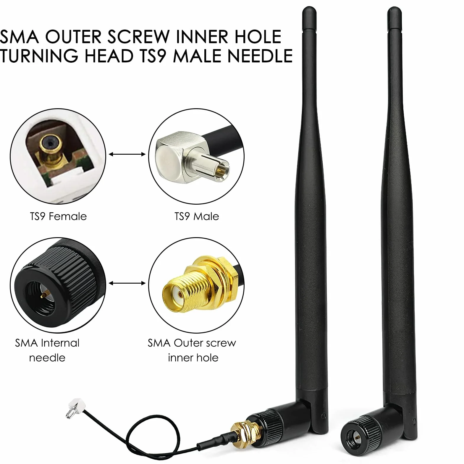 SMA do TS9 RG174 Kabel Kątowy z Adapterem Przedłużacz 20 cm dla Huawei 2G 3G 4G LTE Antena UMTS