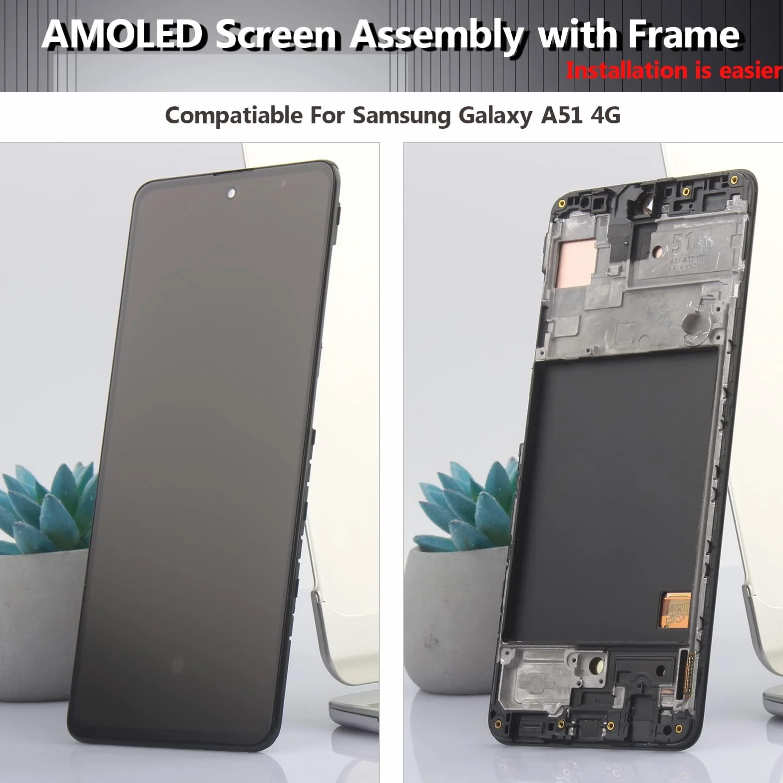 Ekran AMOLED 6,5" do Samsung Galaxy A51 4G SM-A515F Pełny dotykowy LCD z ramką i folią ochronną
