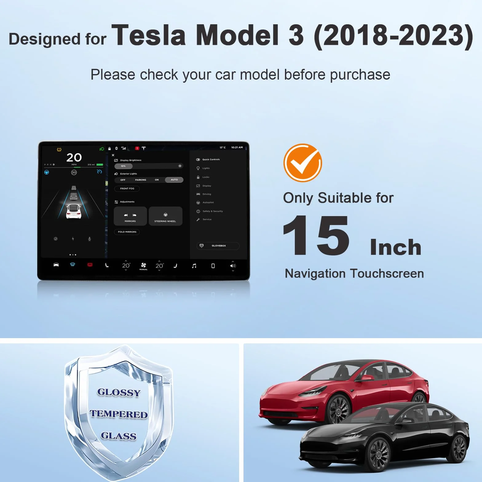 Kompatybilna z Tesla Model 3 2018-2023 i model Y 2020-2024 folia ochronna do nawigacji 15 cali Infotainment System Ekran dotykowy szkło hartowane folia ochronna na wyświetlacz 9H odporna na