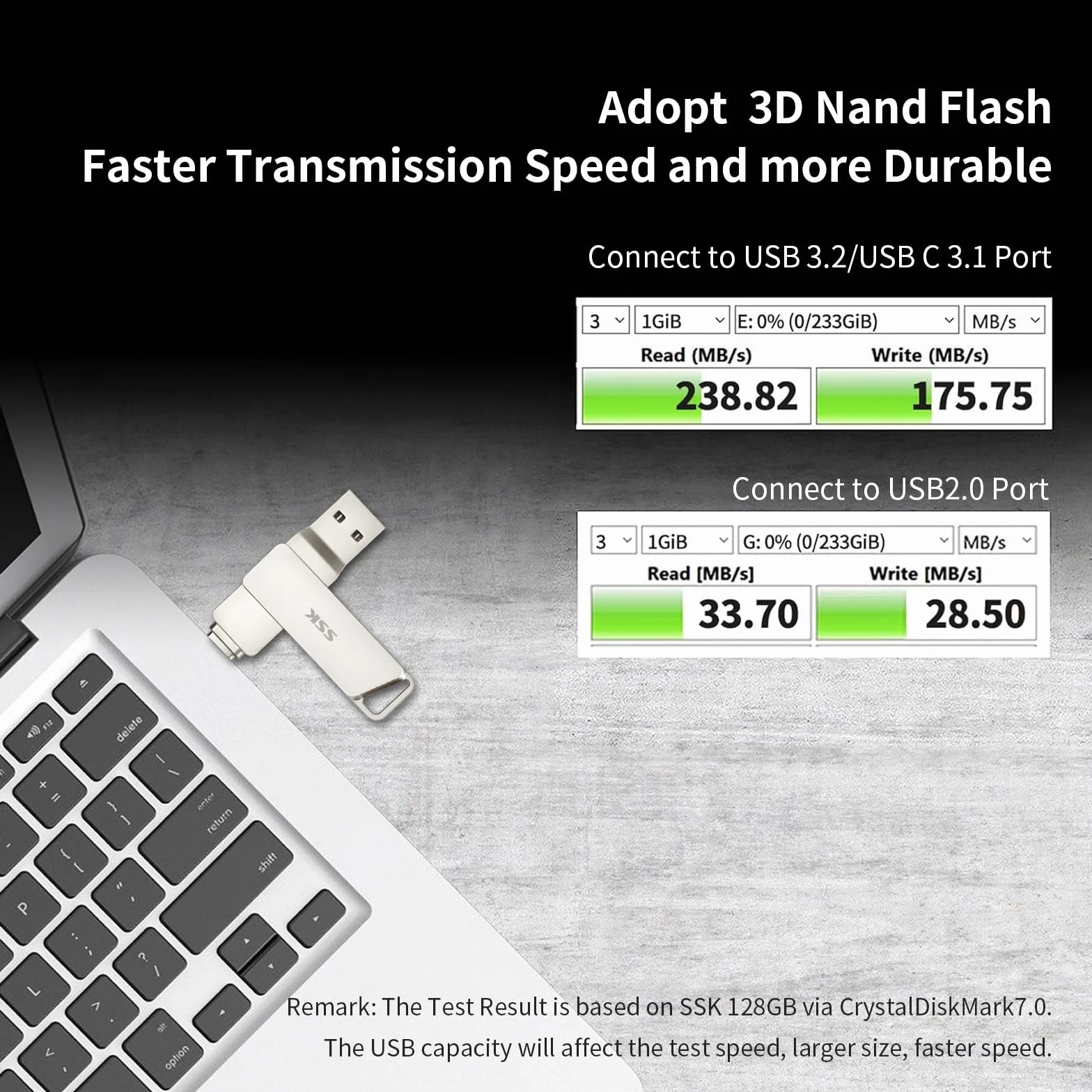 SSK Pamięć Flash USB-C 128 GB 200 MB/s podwójne złącza USB 3.2 Gen 1