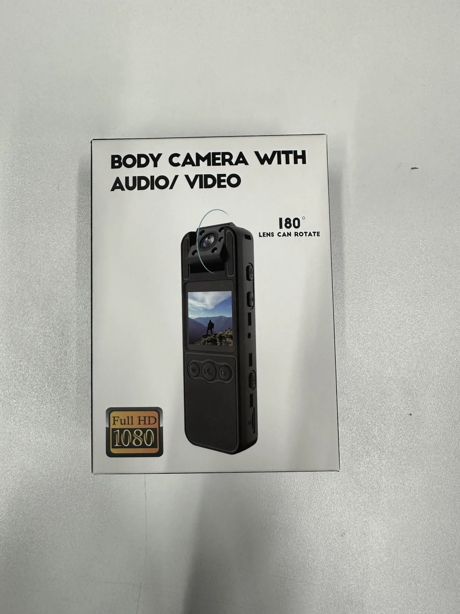 Kaysunlink Kamera 1080P FHD z kartą 128 GB, obiektyw obracany 180°, noktowizor, mini kamera policyjna, czarna