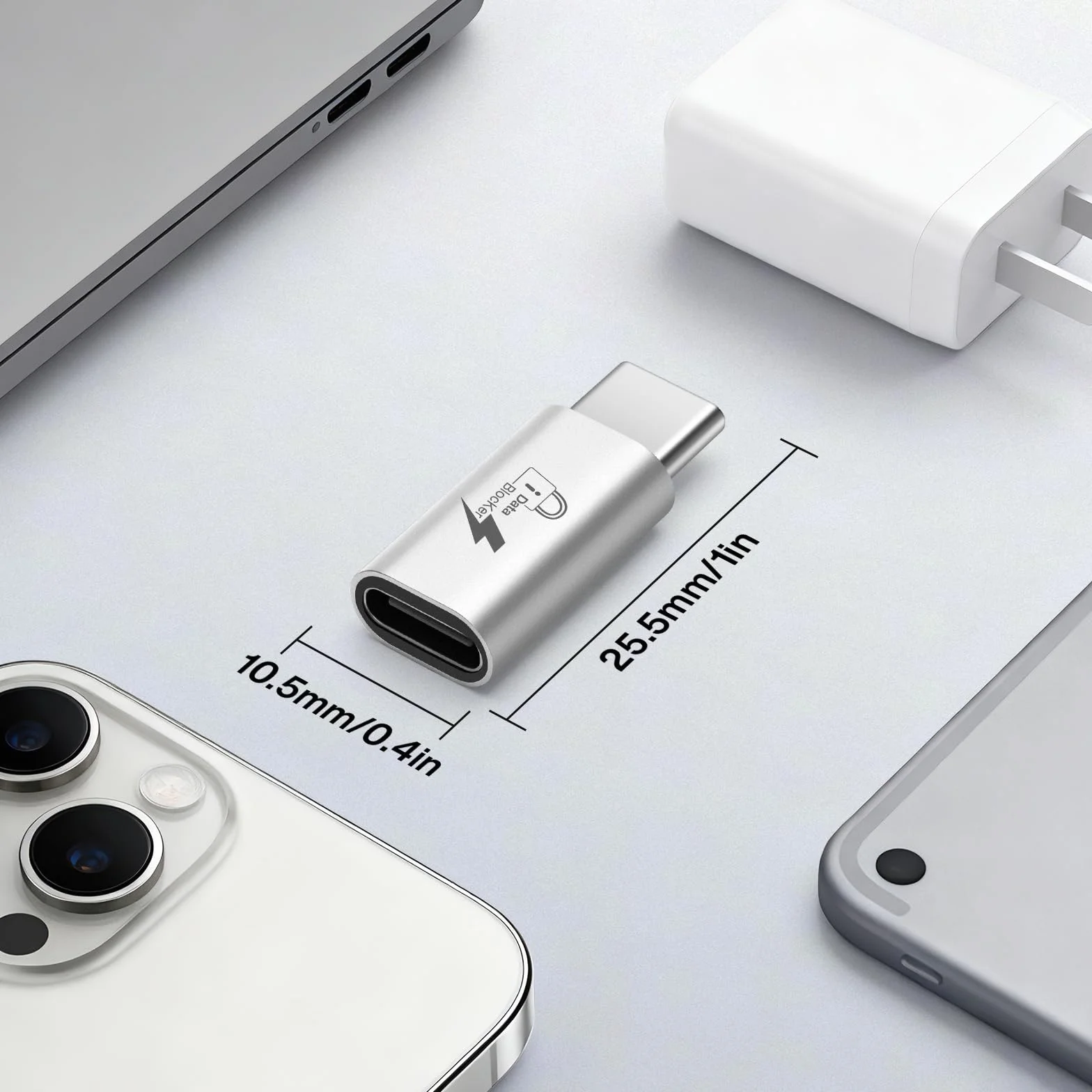 Blokada danych USB-C do C Anti Juice Jacking, tylko do ładowania, PD 140 W, srebrny, 2 szt.