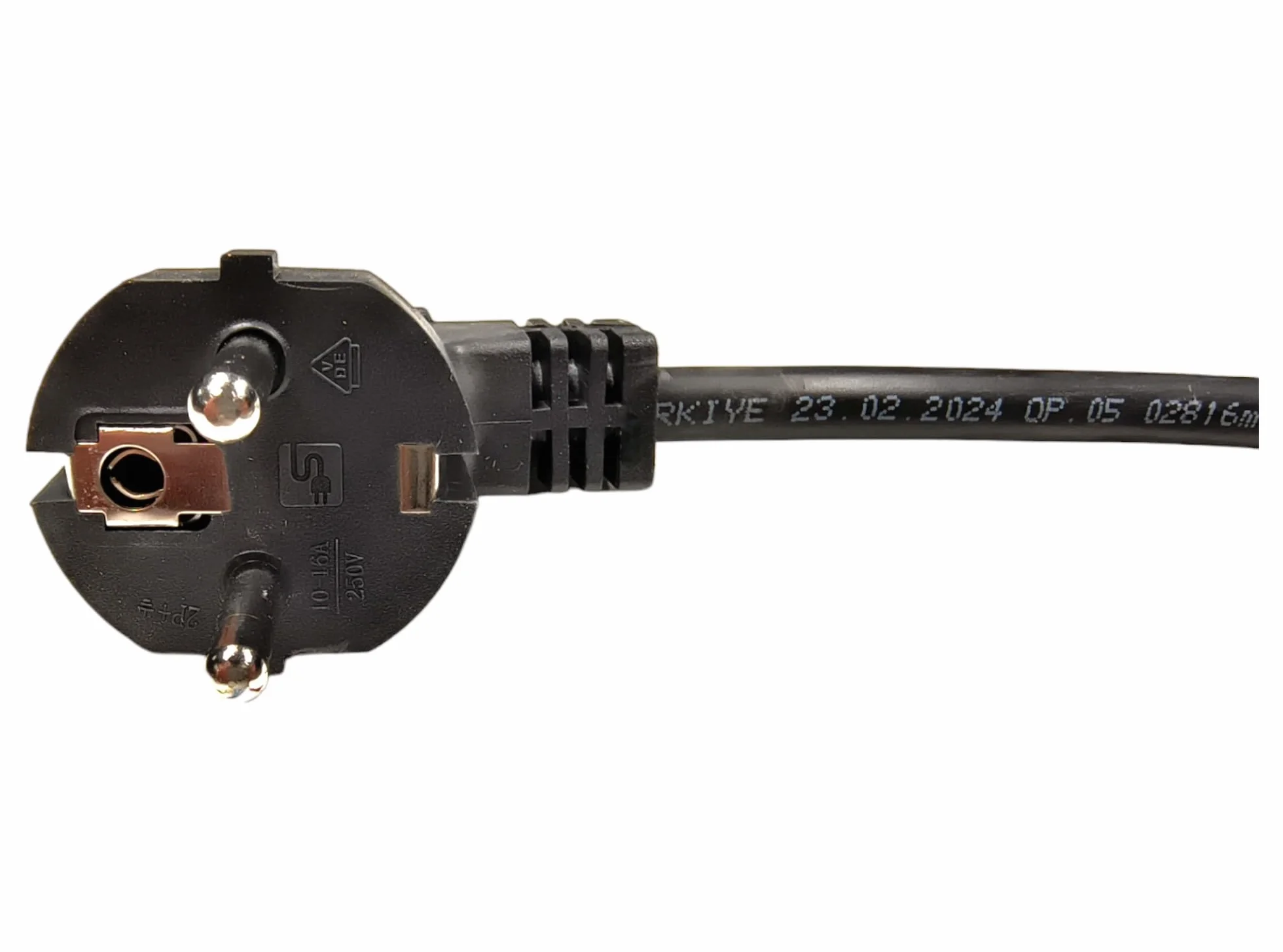 Kabel Zasilający z Tulejkami, 2 Metry, 230V, 16A, IP20, Kabel Przyłączeniowy z Wtyczką Schuko, Kabel Zasilający Ze Stykiem Ochronnym, Kabel Przejściowy z Tulejkami, Czarny