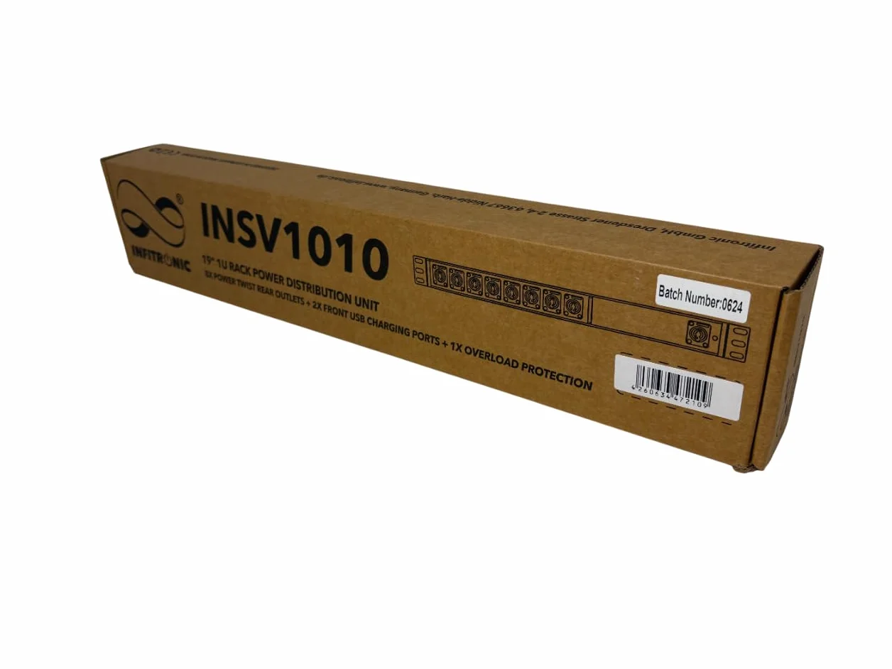 Infitronic - INSV1010 – 19 cali PDU 8-krotna listwa zasilająca 1 HE rozdzielacz zasilania Power Twist z ochroną przed przepięciem + 2 x ładowanie USB