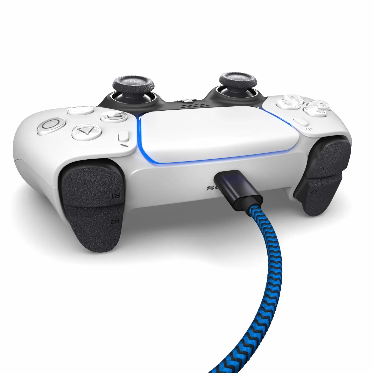 Nylonowy kabel do ładowania PS5, do kontrolera Playstation 5, kabel USB C, USB 3.1 (USB 3.0), kabel do ładowania, osłona materiałowa, wtyczka aluminiowa, niebiesko-czarny, 3 m