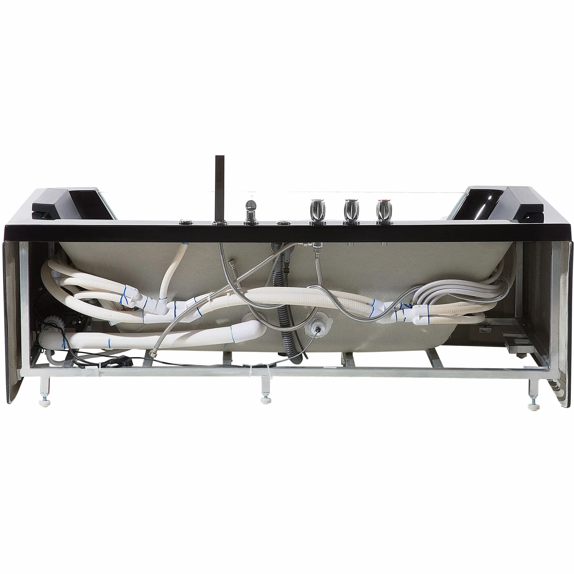 Wanna z hydromasażem czarna akrylowa LED z zagłówkami 160 x 76 cm Samana
