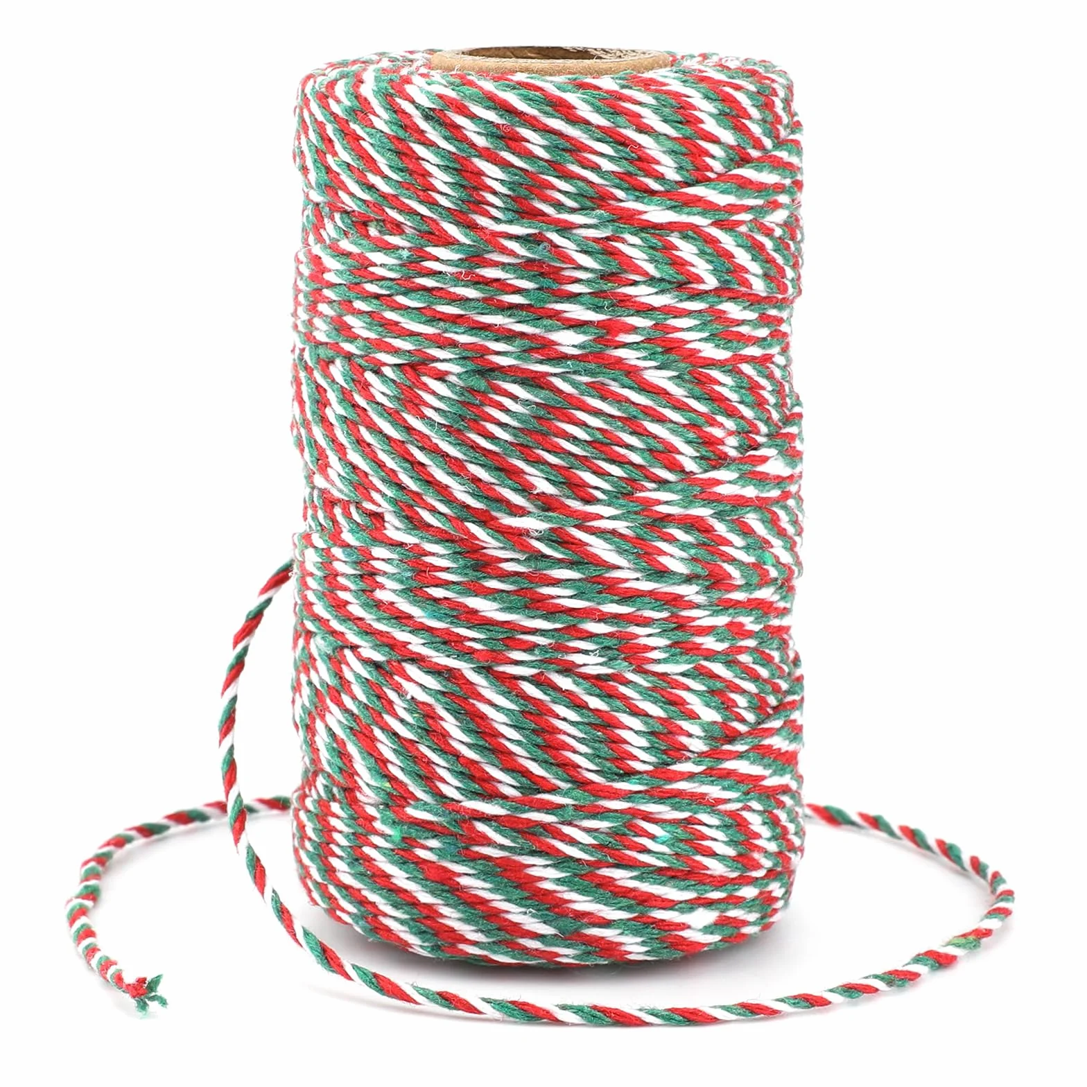 jijAcraft Sznurek bożonarodzeniowy, czerwony, zielony i biały, sznurek do piekarzy, 2 mm, wytrzymały sznurek do pakowania DIY, dekoracji świątecznych, pakowania prezentów, pakowania prezentów