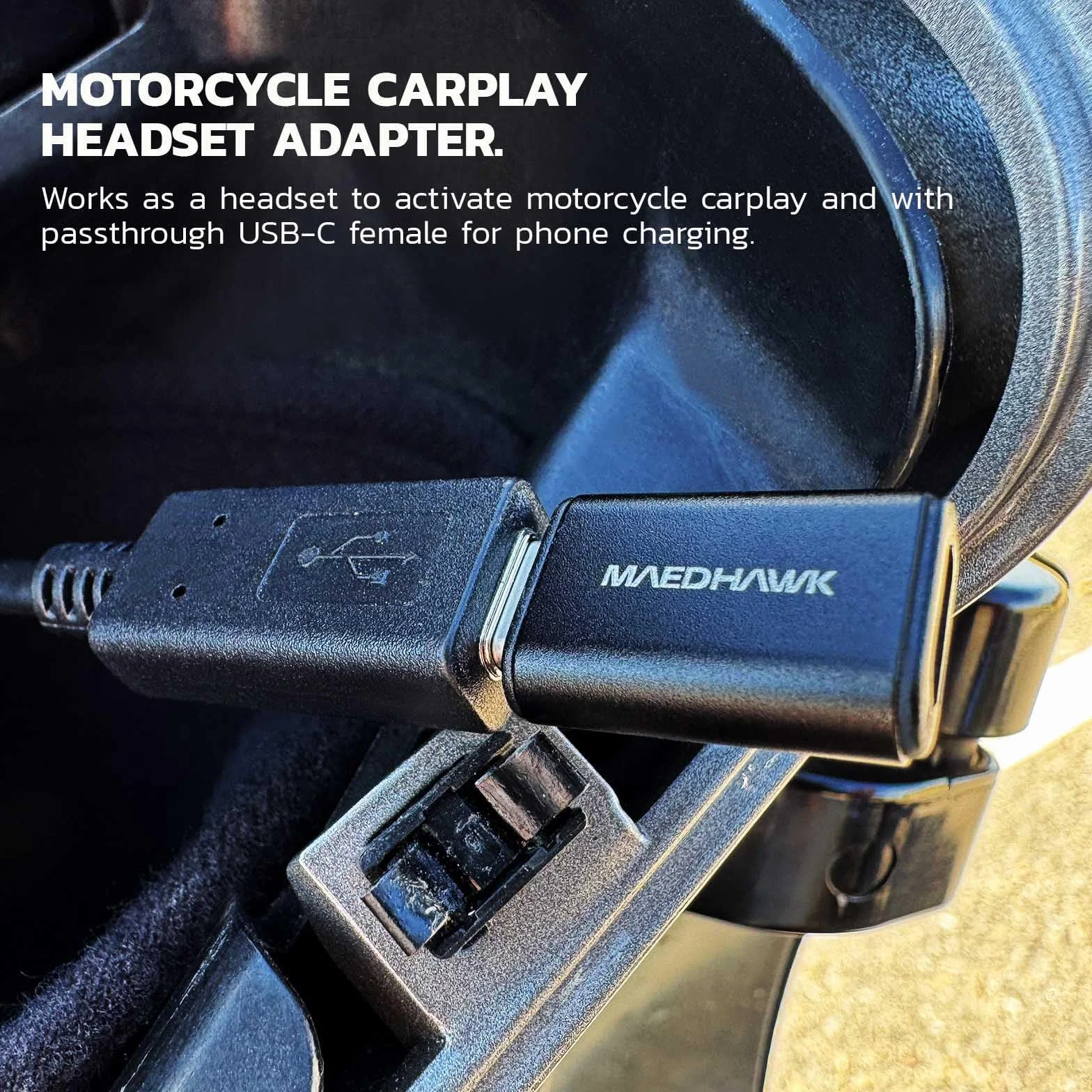MaedHawk Bypass Motocykl CarPlay Bluetooth Headset Adapter z przejściowym portem ładowania USB-C