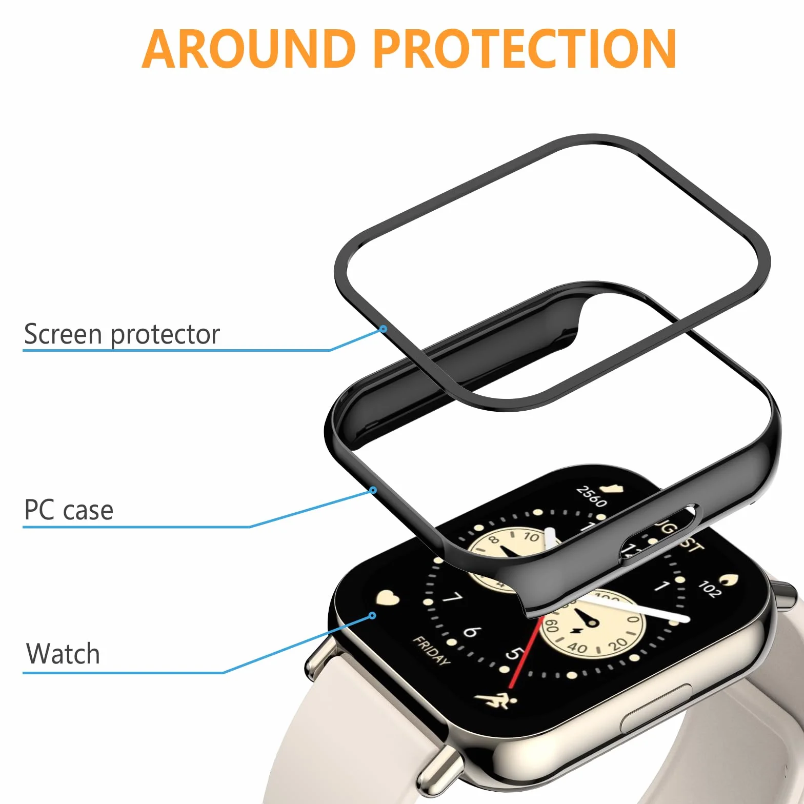 Etui Xiaomi Redmi Watch 5 Lite z hartowanym szkłem ochronnym, twarde tworzywo sztuczne