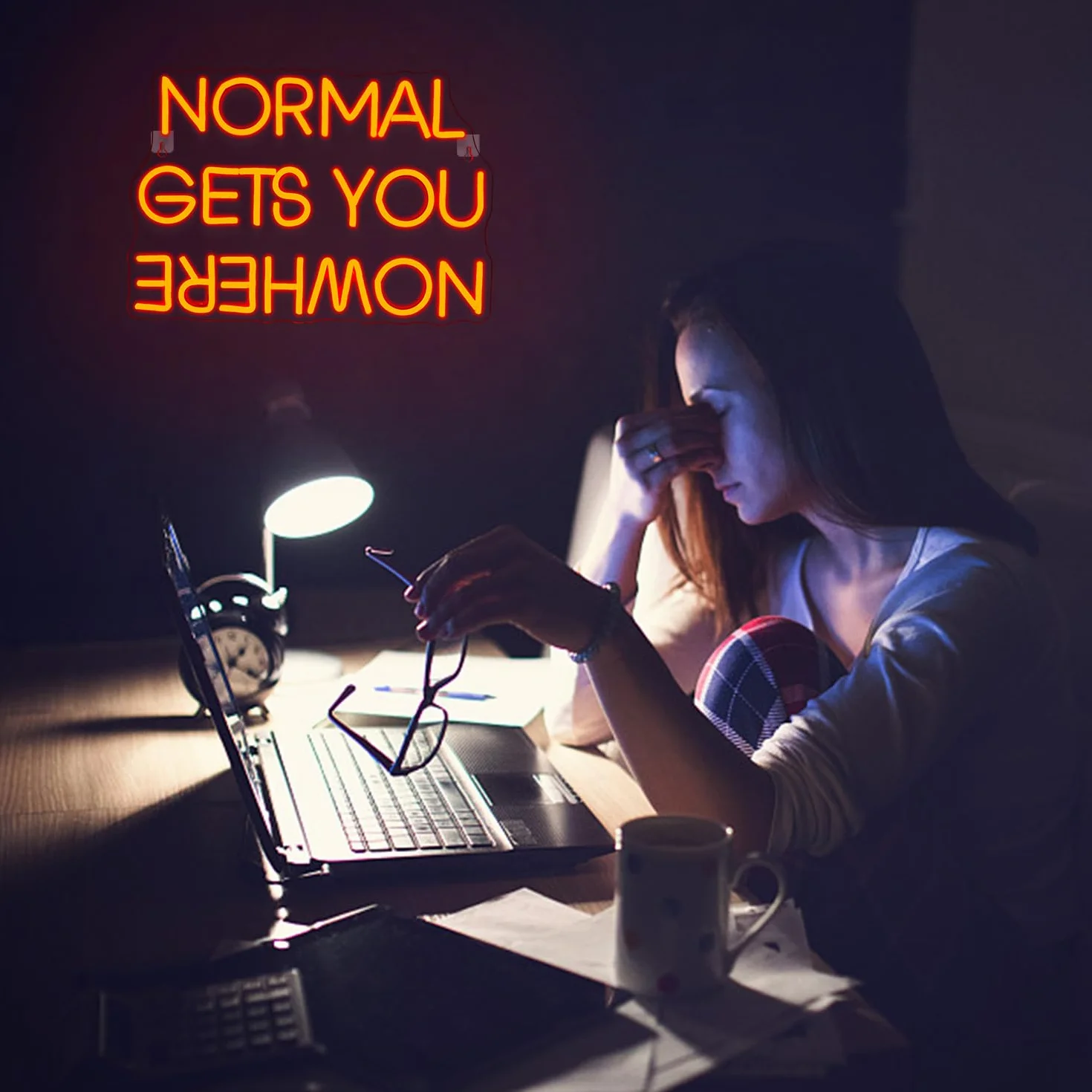 Wanxing Normal Gets You Nowhere neonowy szyld, czerwony, neonowy znak, inspirujące neonowe światło, do dekoracji ściennej, szyld reklamowy LED, do sypialni, fitnessu i obszarów roboczych
