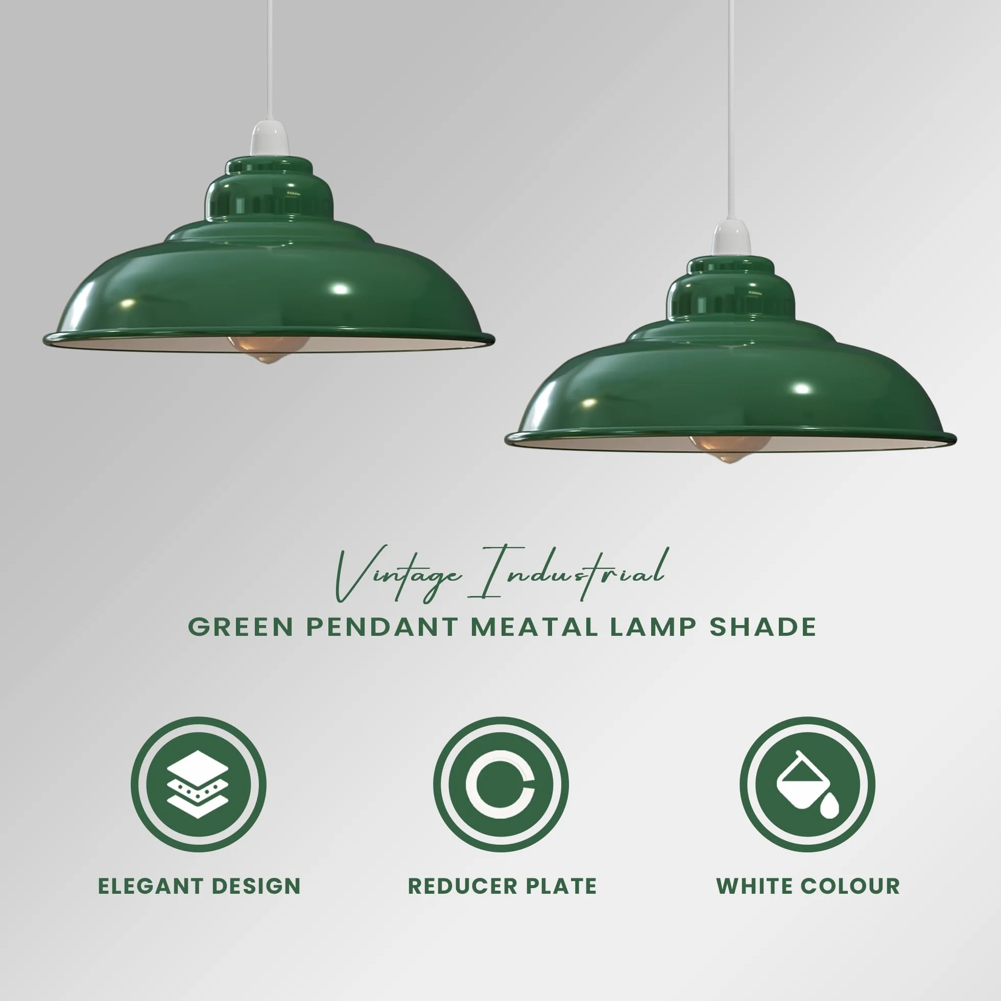 LEDSone Przemysłowa wisząca lampa sufitowa, klosz lampy w stylu retro, wisząca lampa sufitowa w stylu vintage, metalowy loft, rustykalny klosz wiszący (zielony, 1 opakowanie)