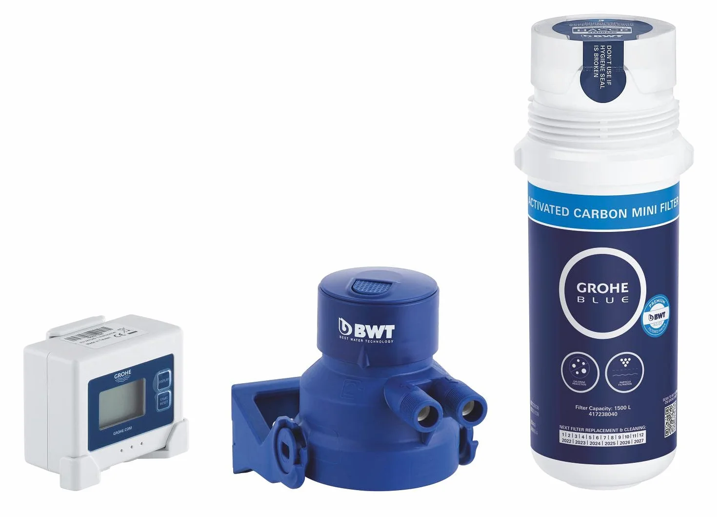 GROHE Blue 41136000 filtr z węglem aktywnym (pojemność 1500 l przy 9° dKH, redukuje substancje zakłócające zapach i smak), 41136000