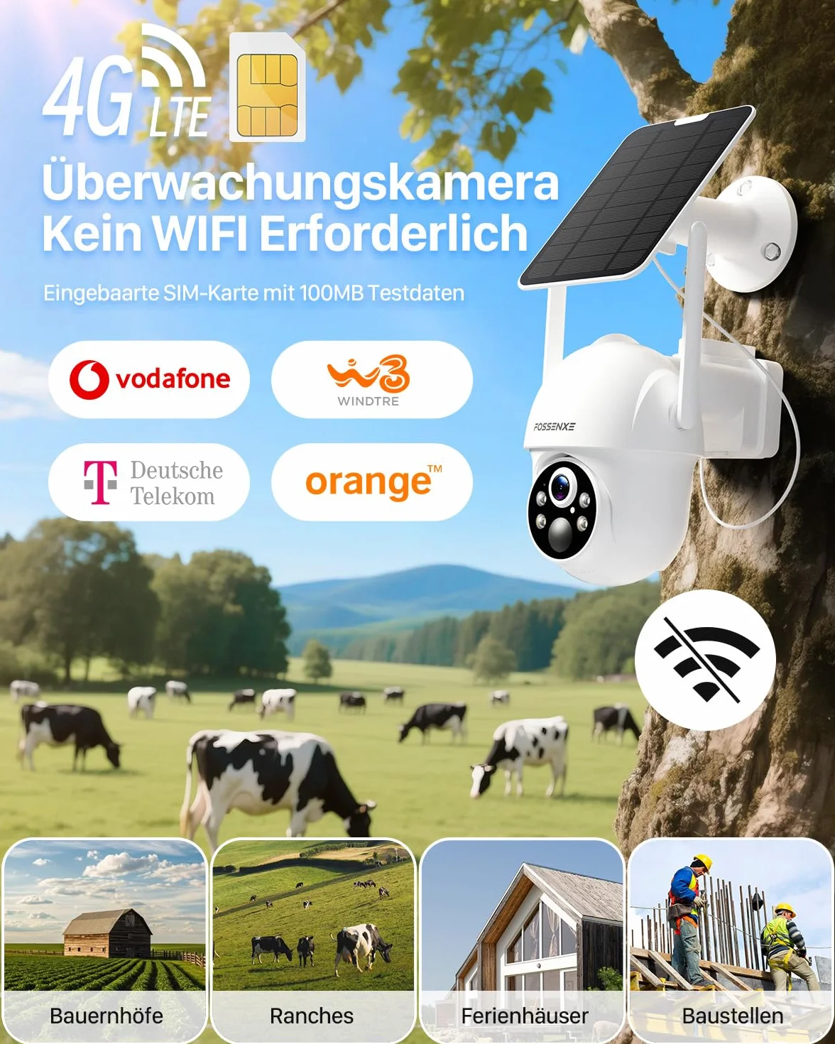 Kamera bezpieczeństwa 4G LTE, bezprzewodowa kamera solarna z kartą SIM i pamięcią kart 64 GB, kamera PTZ 2K HD 4MP bez Wi-Fi, noktowizor kolorowy, wykrywanie ciała PIR