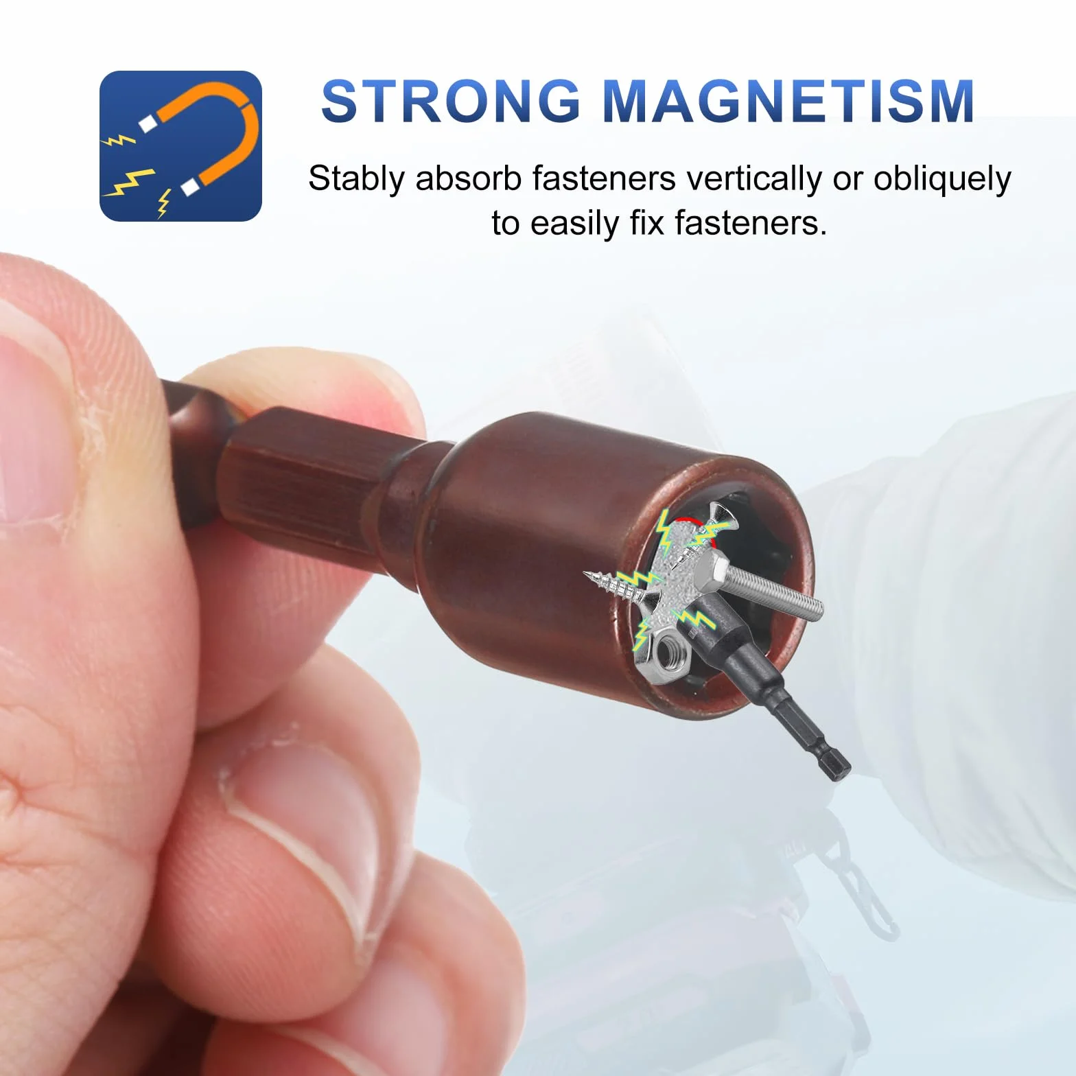 QUARKZMAN 5 szt. magnetycznych nasadek do nakrętek 8 mm napęd sześciokątny 1,77" długość 1,77 cala wkręty do wkrętów z nasadką sześciokątną 1/4", kolor brązowy