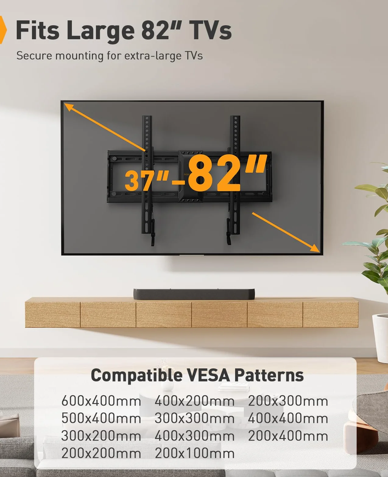 Perlegear Uchwyt ścienny do telewizora 37-82" VESA 600x400 mm 60 kg