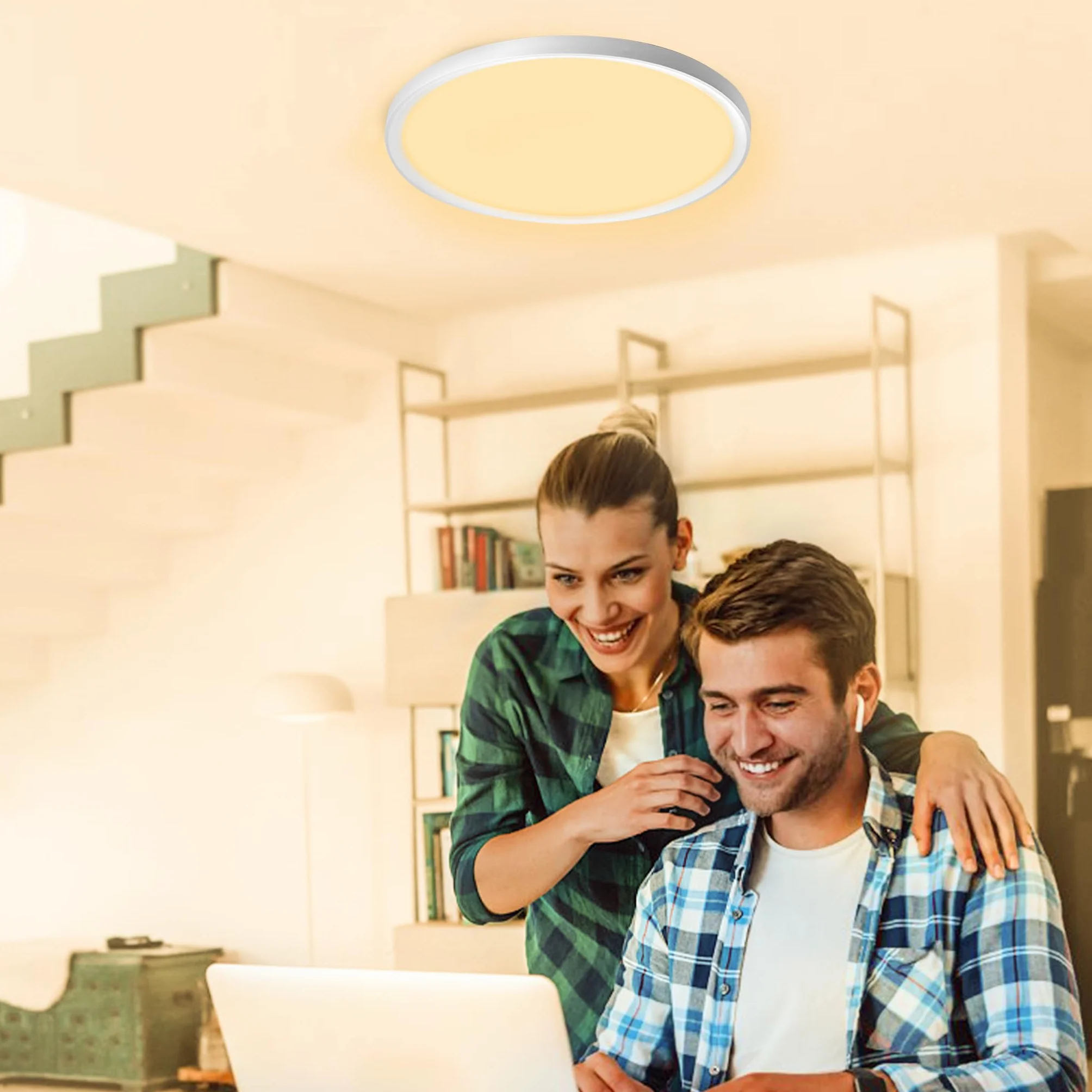 AufuN Lampa sufitowa LED, płaska, okrągła, ciepła biel, 72 W, 3000-4000 K, IP44, wodoodporna, nowoczesna lampa łazienkowa, lampa kuchenna do kuchni, łazienki, sypialni, korytarza, piwnicy, Ø 45 cm
