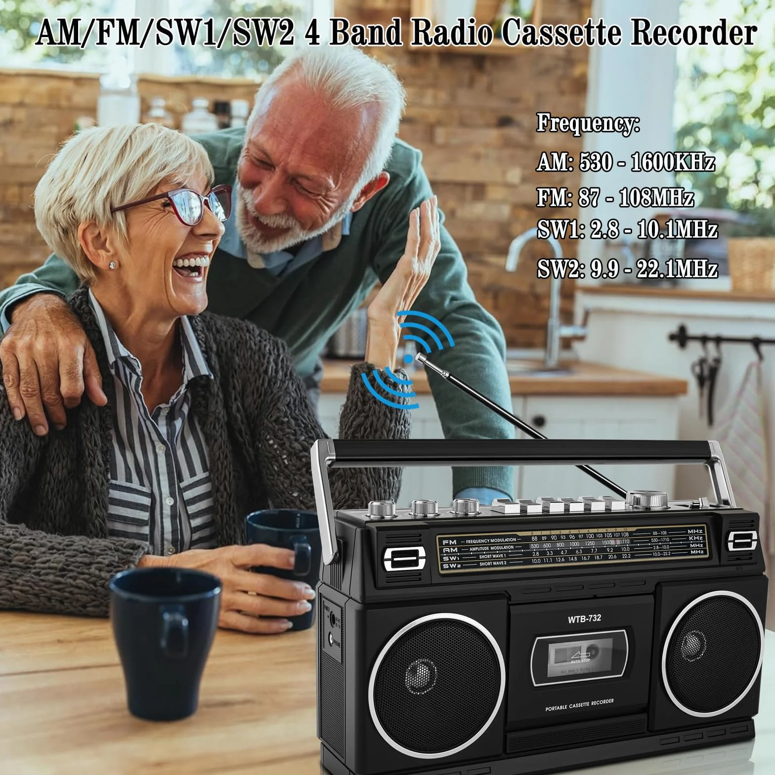 Retro Boombox Bluetooth 24 W z Odtwarzaczem Kasetowym Radio AM/FM/SW USB micro SD