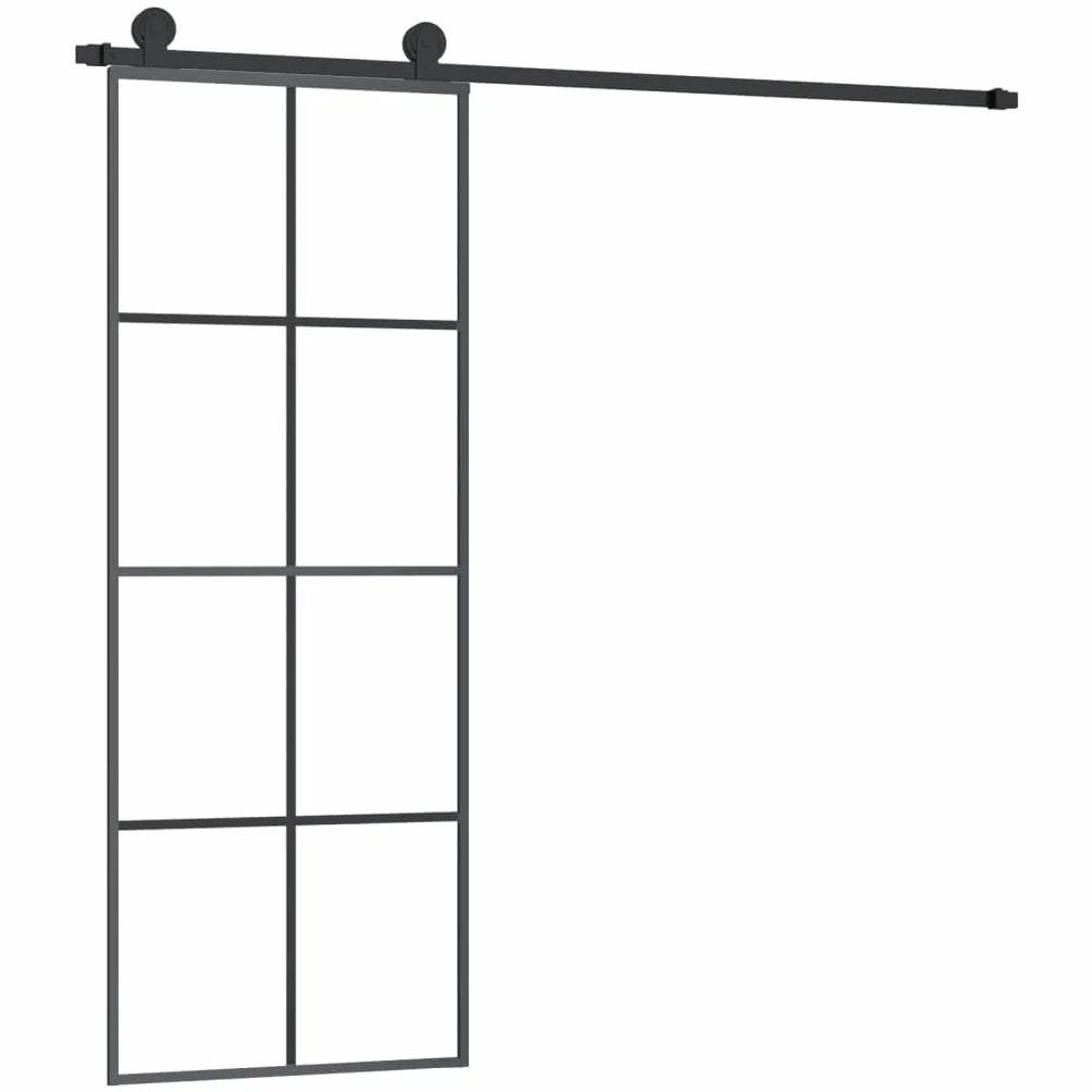 Drzwi przesuwne z okuciem, 76 x 205 cm, rama aluminiowa ze szkła ESG, ciche drzwi przesuwne o matowym wzornictwie dla prywatności i naturalnego światła, łącznie z instrukcją montażu