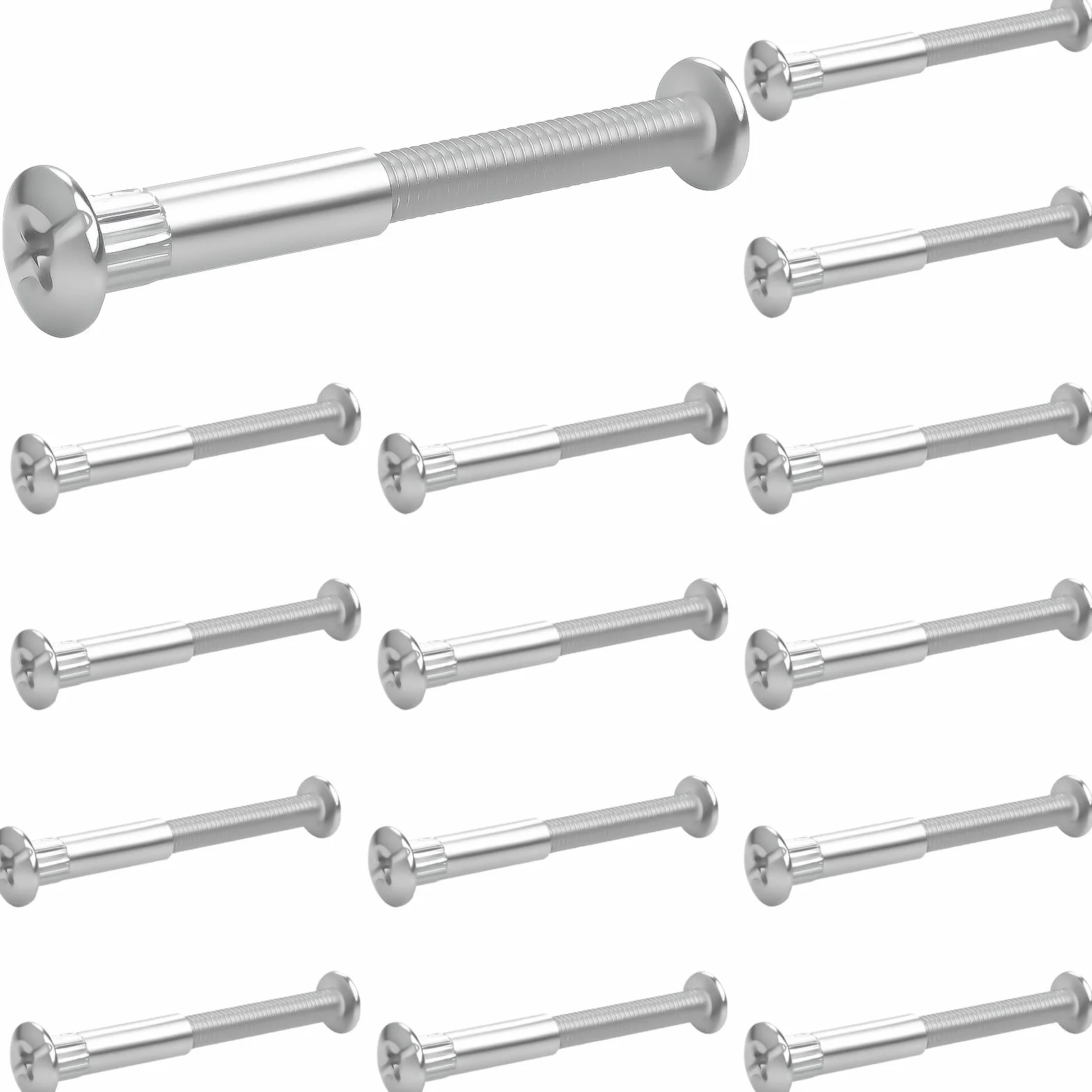Pyroclasia 30 sztuk śrub meblowych M6, 65-76 mm, gwintowane i tulejowe, stali niklowanej, do szafek i mebli, krzyżakowe, głowica tarczy, klasa 5, metaliczny, 1 sztuk